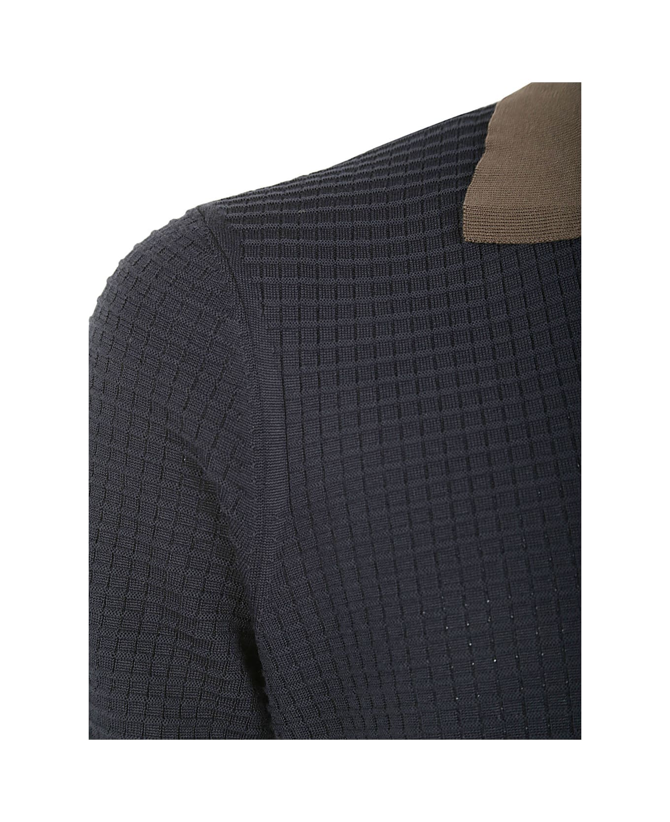 Drumohr 3/4 Sleeves Sweater - Blue Brown ポロシャツ