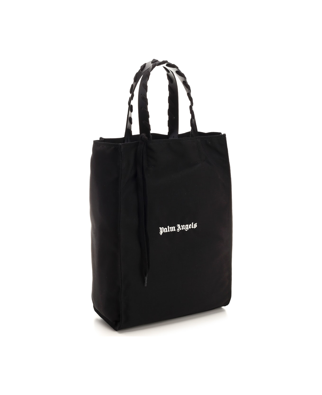 Palm Angels Logo Printed Lace-up Detailed Tote Bag - Black
