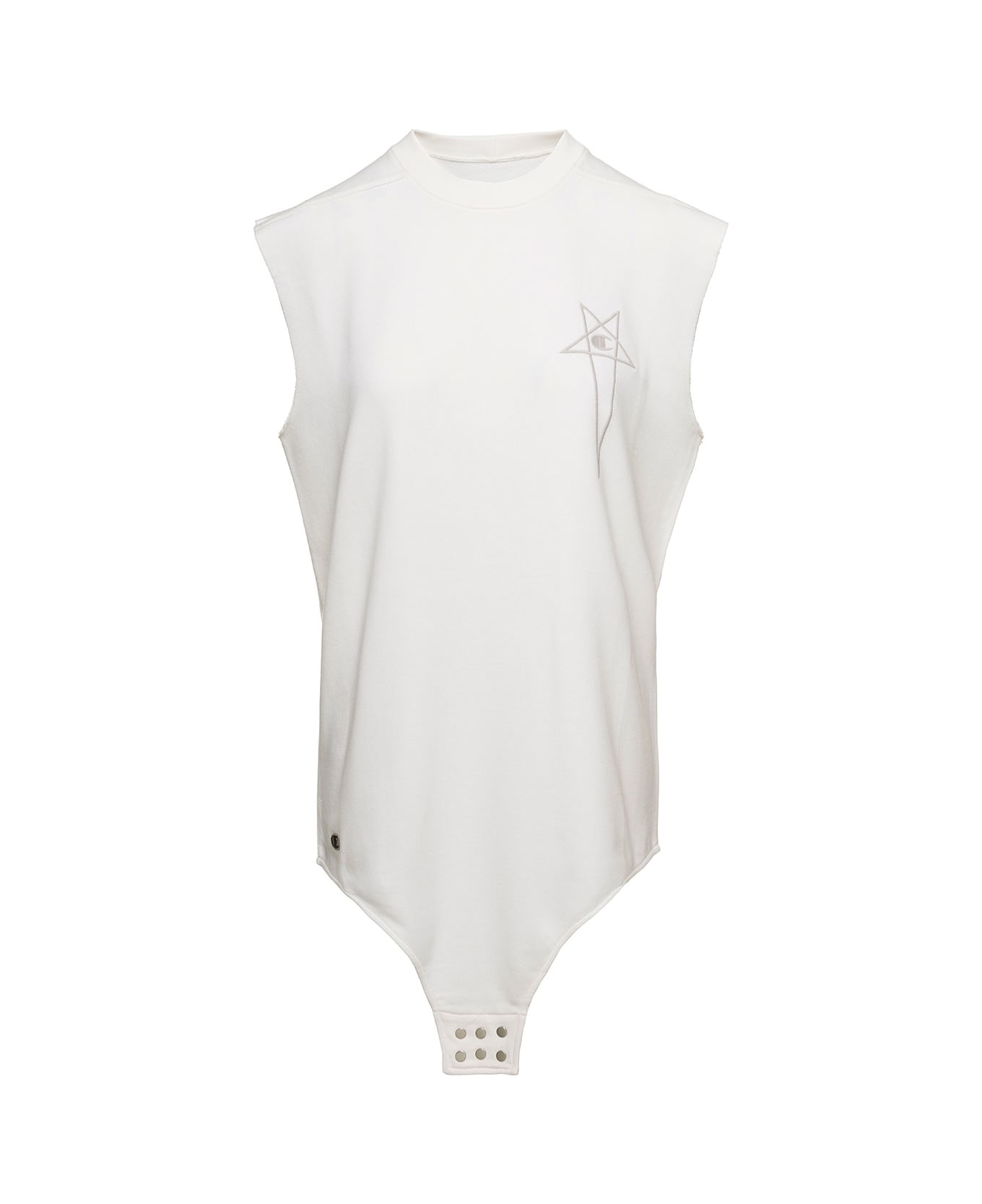 Rick Owens 'sl Body' Long White Tank Top With Pentagram Embroidery And A Six Snap Closure Hanging In Cotton Woman - White ボディスーツ