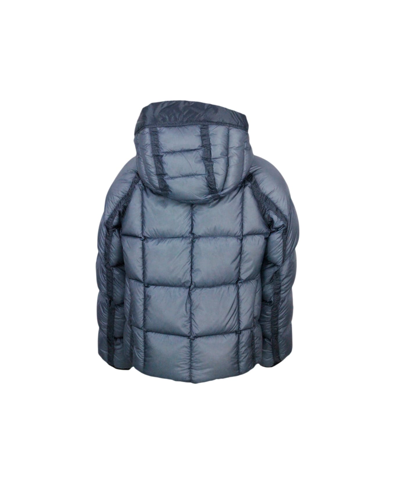 C.P. Company Dd Shell Down Jacket In Real Goose Down In Ultralight Fabric With Checkered Texture. - Blu