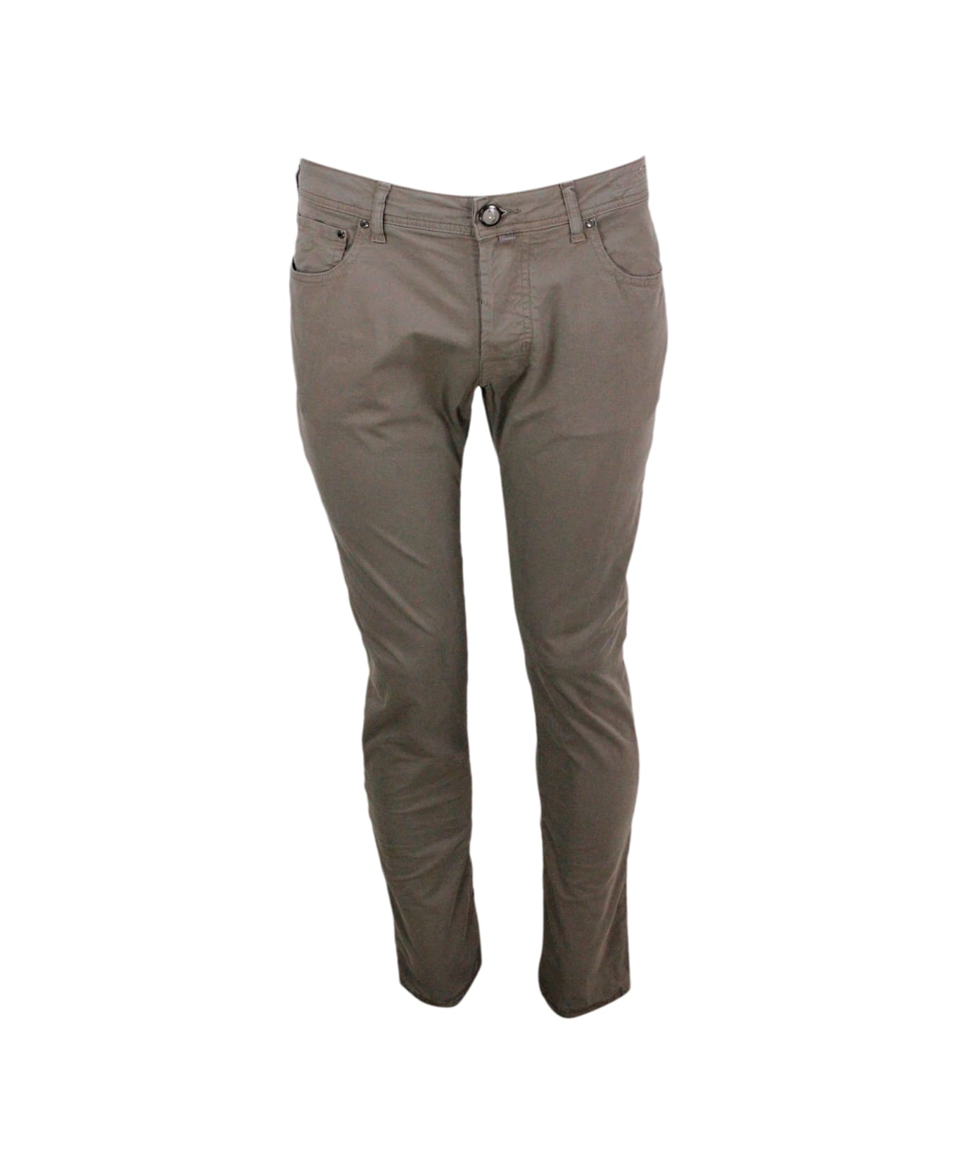 Jacob Cohen Bard J688 Luxury Edition Trousers In Soft Stretch Cotton With 5 Pockets With Closure Buttons And Lacquered Button And Pony Skin Tag With Logo - Taupe ボトムス