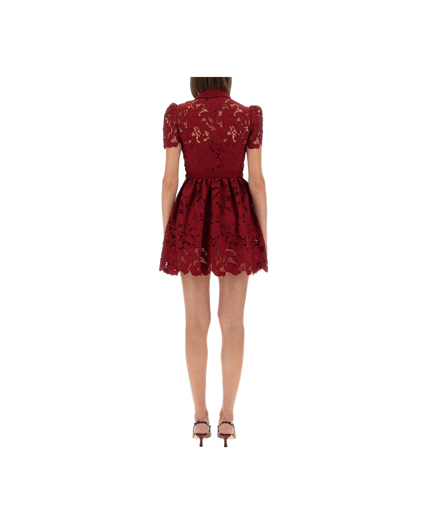 self-portrait Lace Mini Dress With Collar - RED