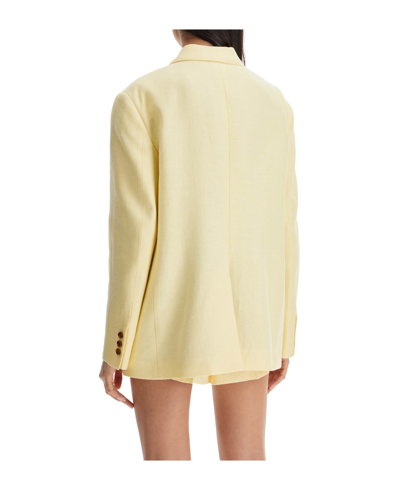 Blazé Milano Light Yellow Linen Oversized Blazer - Butter