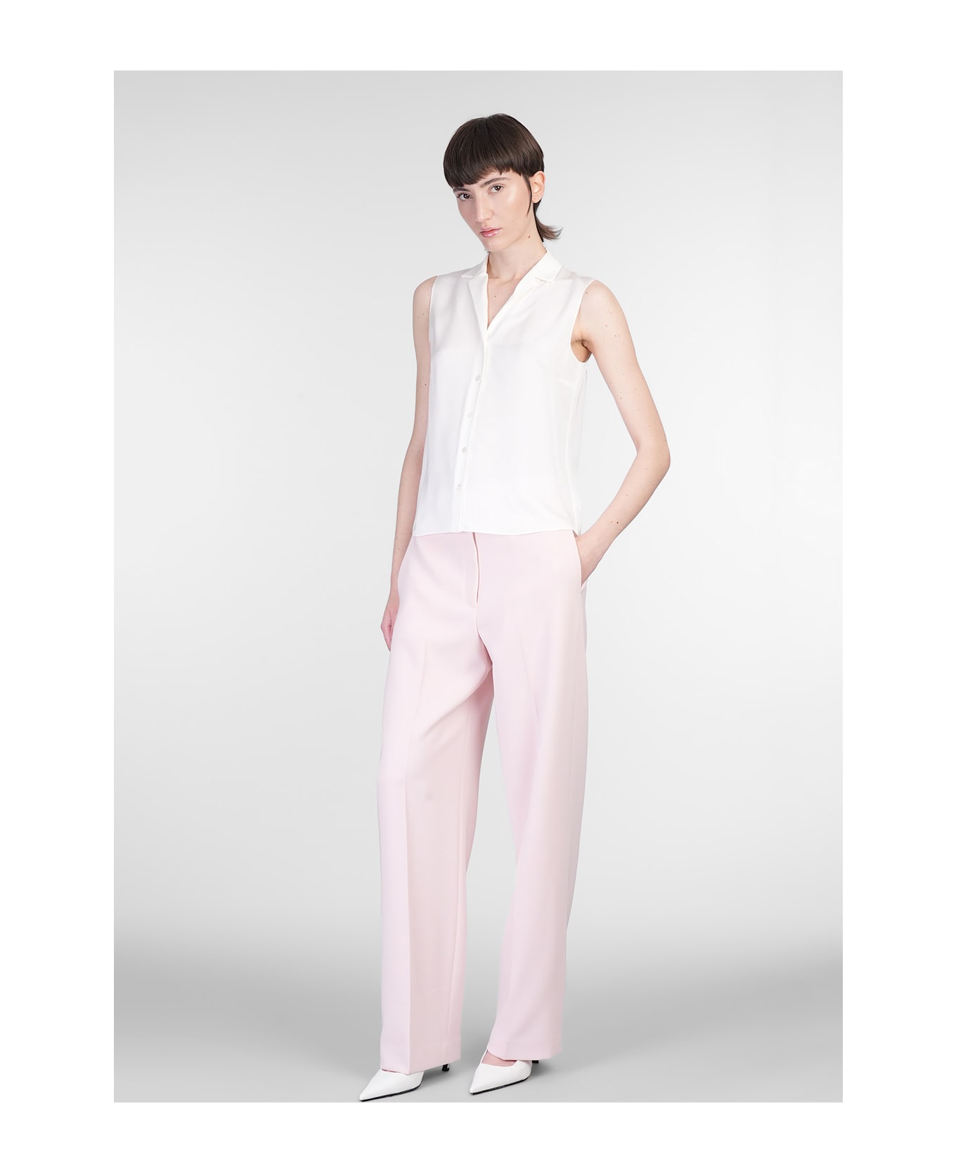 Theory Shirt In Beige Silk - beige