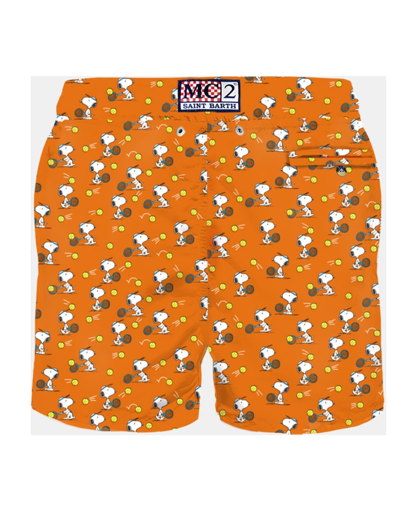MC2 Saint Barth Man Light Fabric Swim Shorts With Tennis Snoopy Print | Snoopy - Peanuts Special Edition - ORANGE