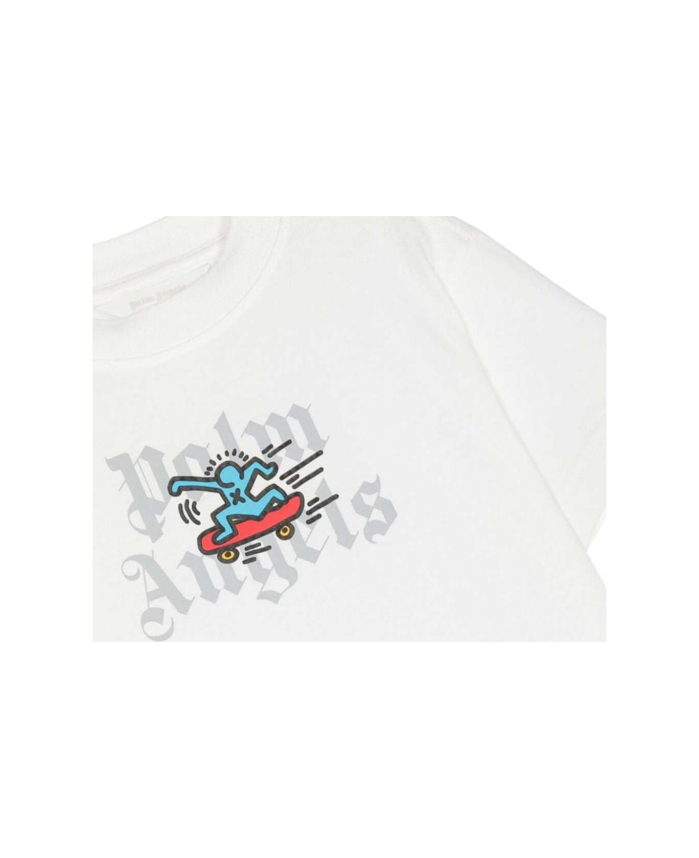 Palm Angels White T-shirt With Skateboard Print In Cotton Boy - White