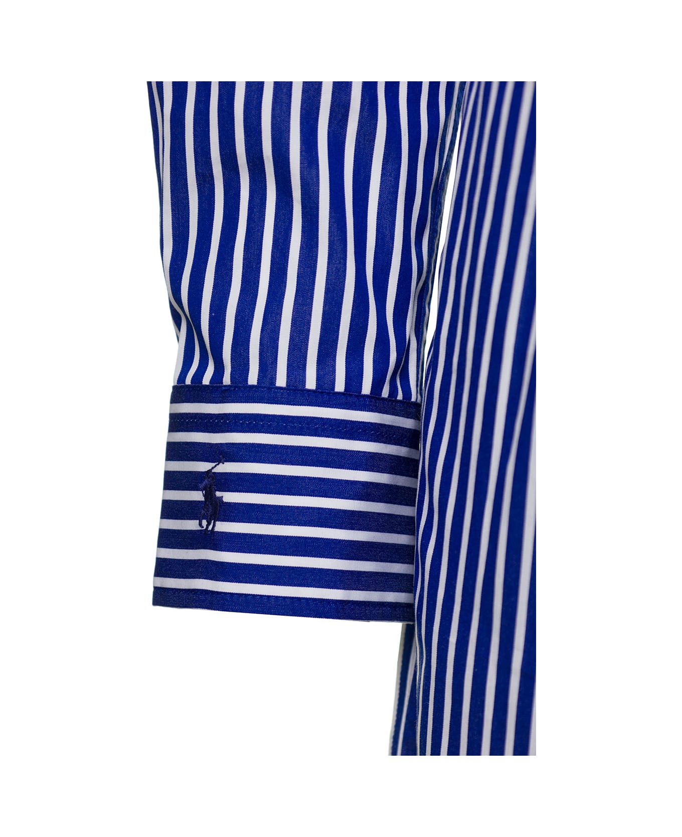 Polo Ralph Lauren Blue And White Striped Chemisier Midi Dress With Belt In Cotton Woman - Blu