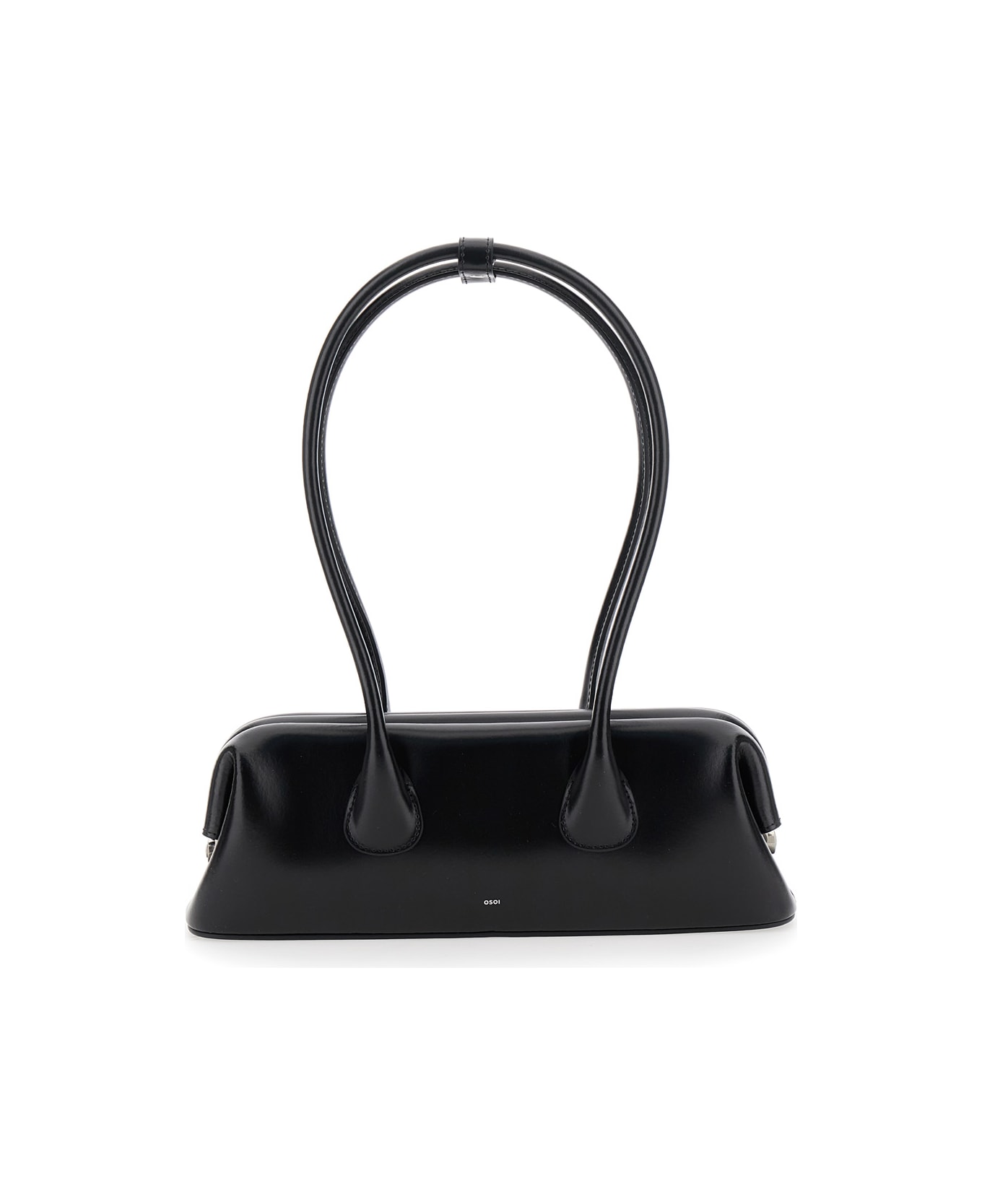 OSOI 'boat Wide Mini' Black Shoulder Bag With Round Handles And Logo Lettering On The Front In Leather Woman - Black