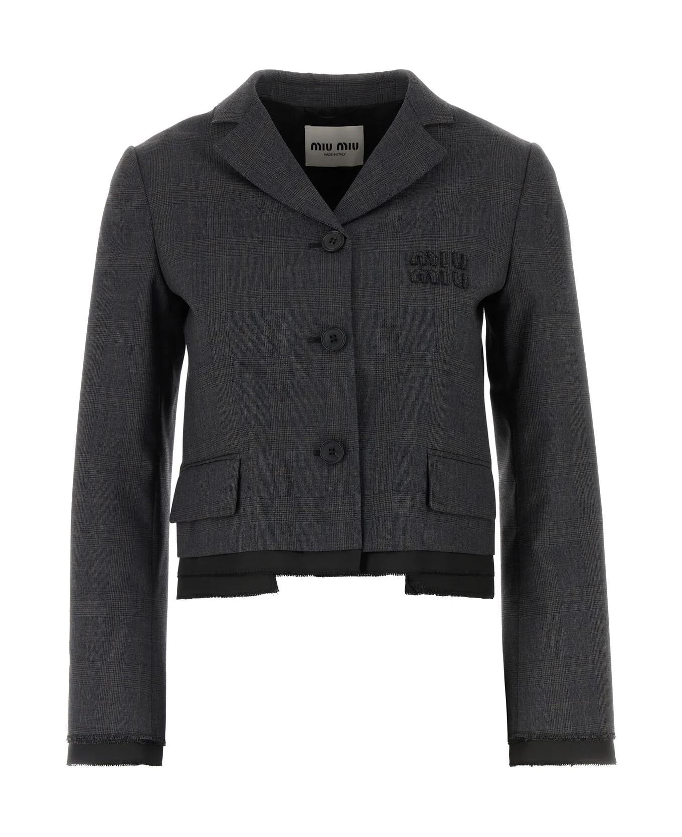 Miu Miu Embroidered Wool Blazer - Ardesia