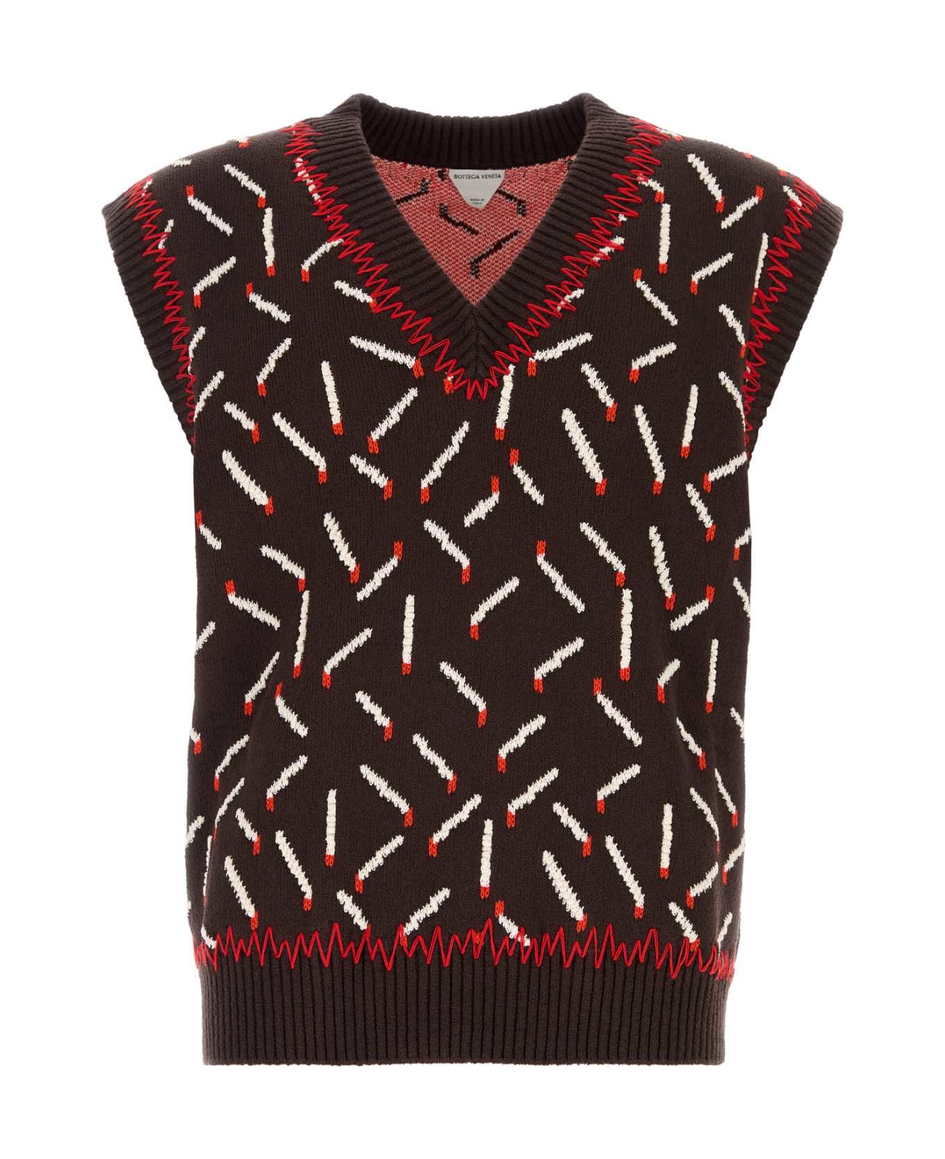 Bottega Veneta Embroidered Jacquard Vest - EBONYCHALKTOMATO