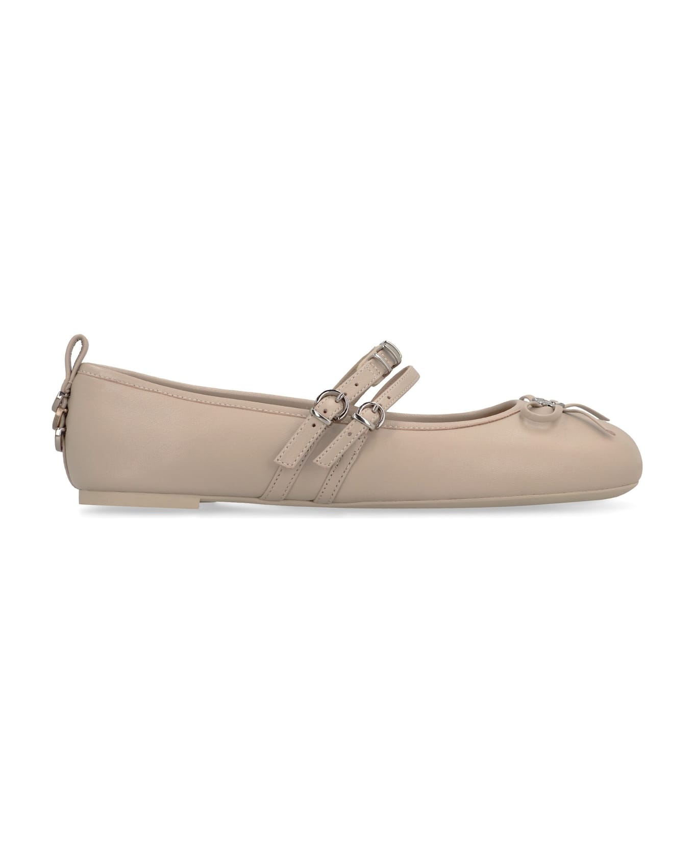 Pinko Gioia Leather Ballet Flats - Ecru