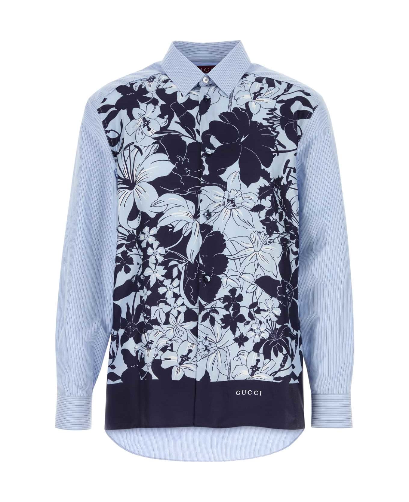 Gucci Embroidered Poplin And Satin Shirt - AZUREBLUEMC