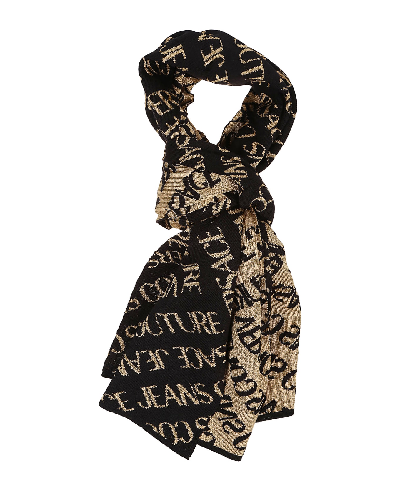 Versace Jeans Couture Logo All Over Scarf - Black/gold