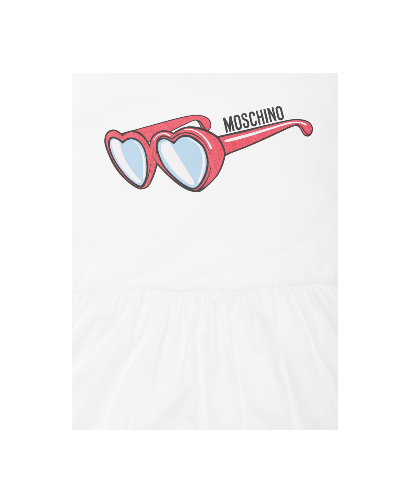 Moschino White Flounced Dress With Sunglasses Print In Stretch Cotton Girl - White ワンピース＆ドレス