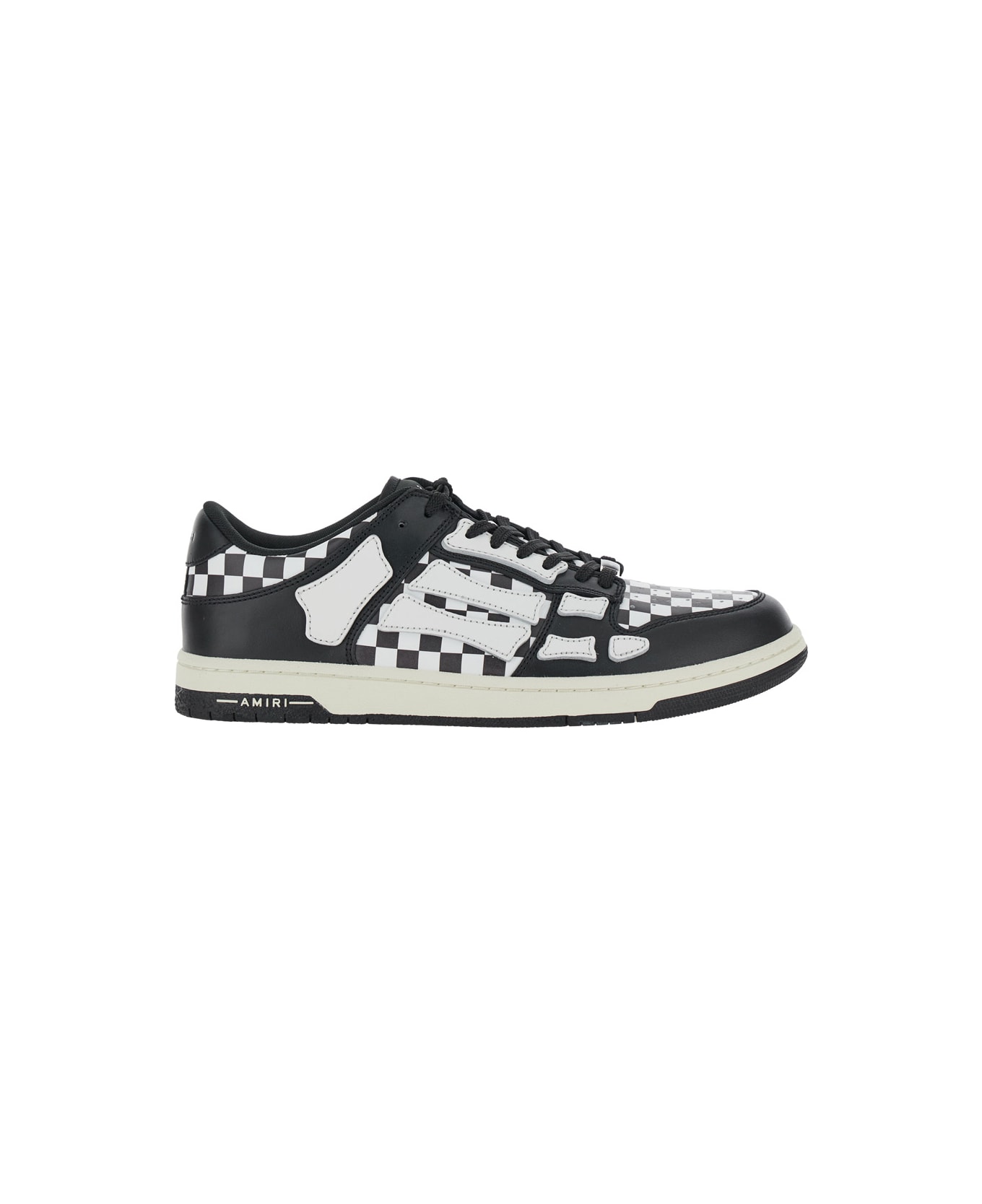 AMIRI 'skel Top Low' Black And White Bi-color Sneakers With Skeleton Patch With Check Motif In Leather Man - White/black