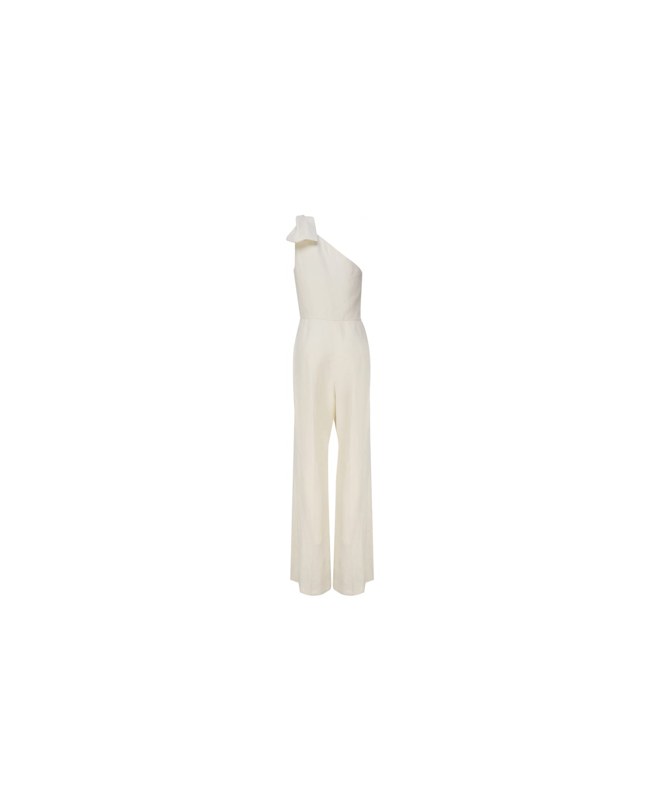Chloé One-shoulder Linen Canvas Jumpsuit With Decorative Bow - Coconut milk ジャンプスーツ