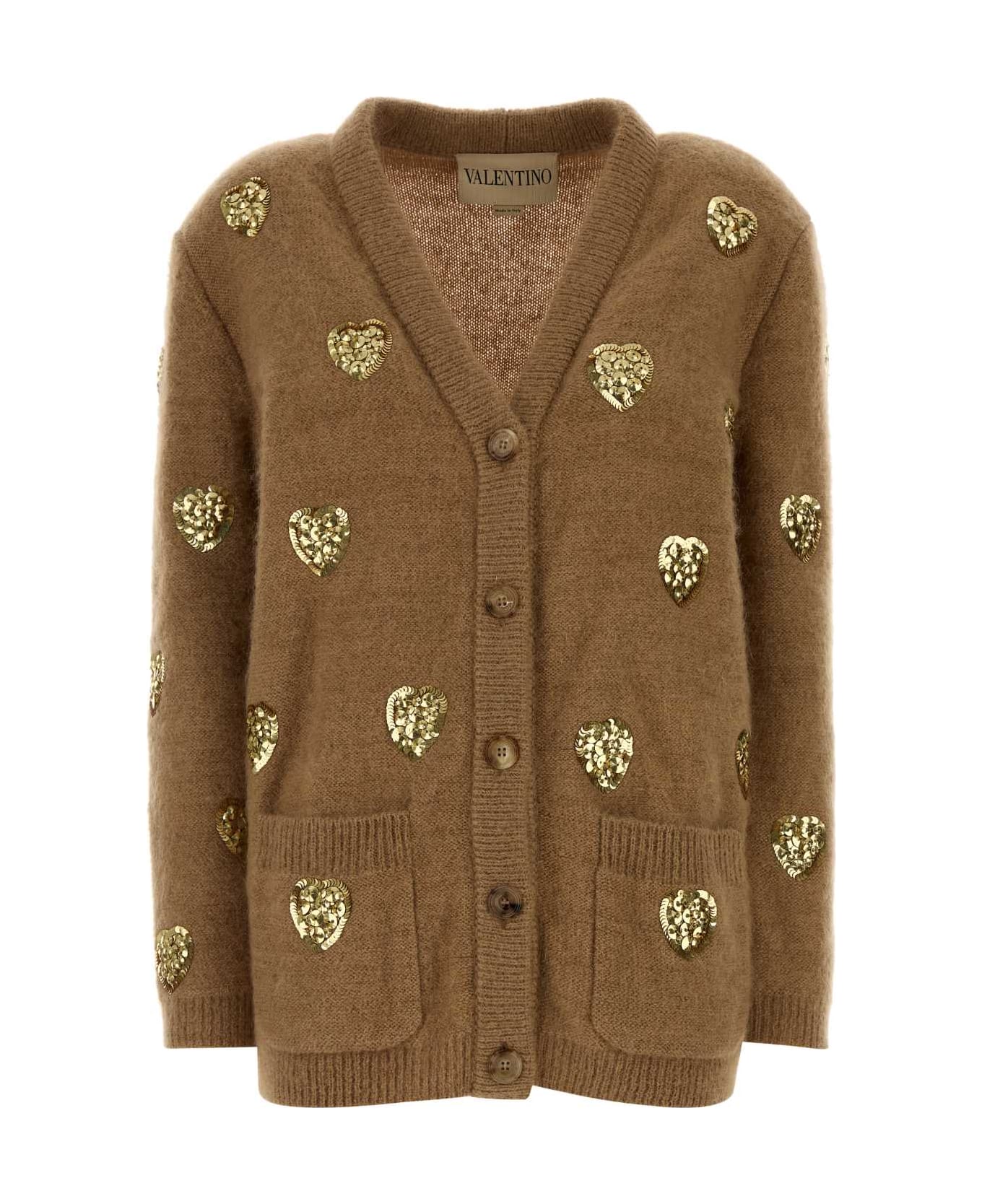 Valentino Garavani Camel Mohair Blend Oversize Cardigan - CAMMELLOGOLD