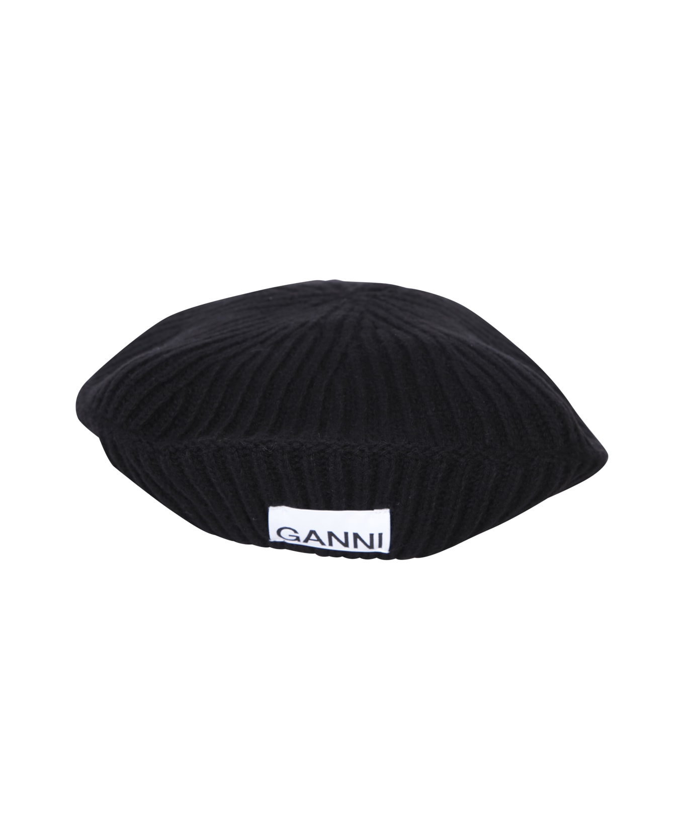 Ganni Ribbed Knit Beret In Black - Black 帽子