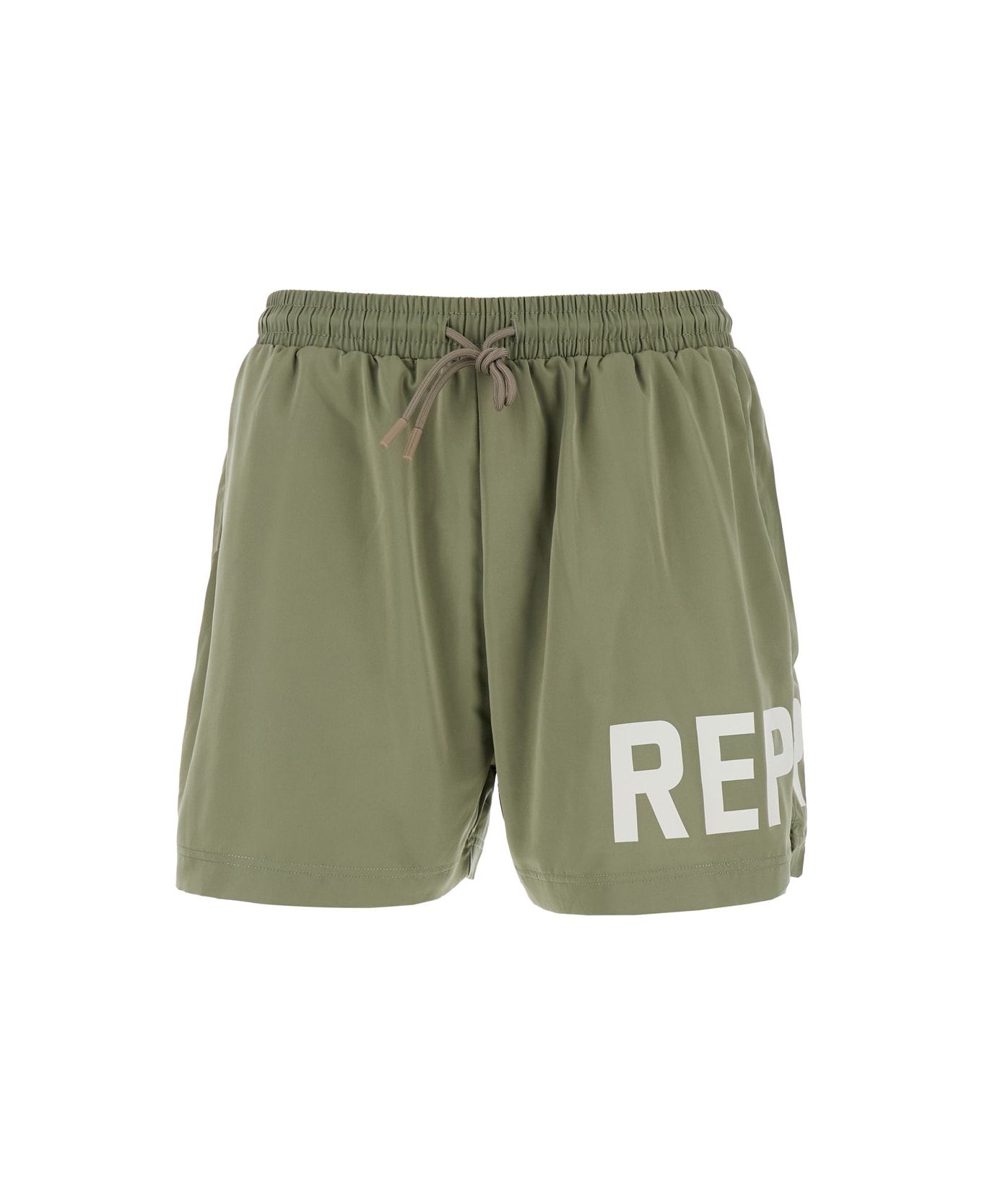 REPRESENT Green Swim Shorts With Elastic Drawstring Waist And Logo Lettering Print In Tech Fabric Man - Green