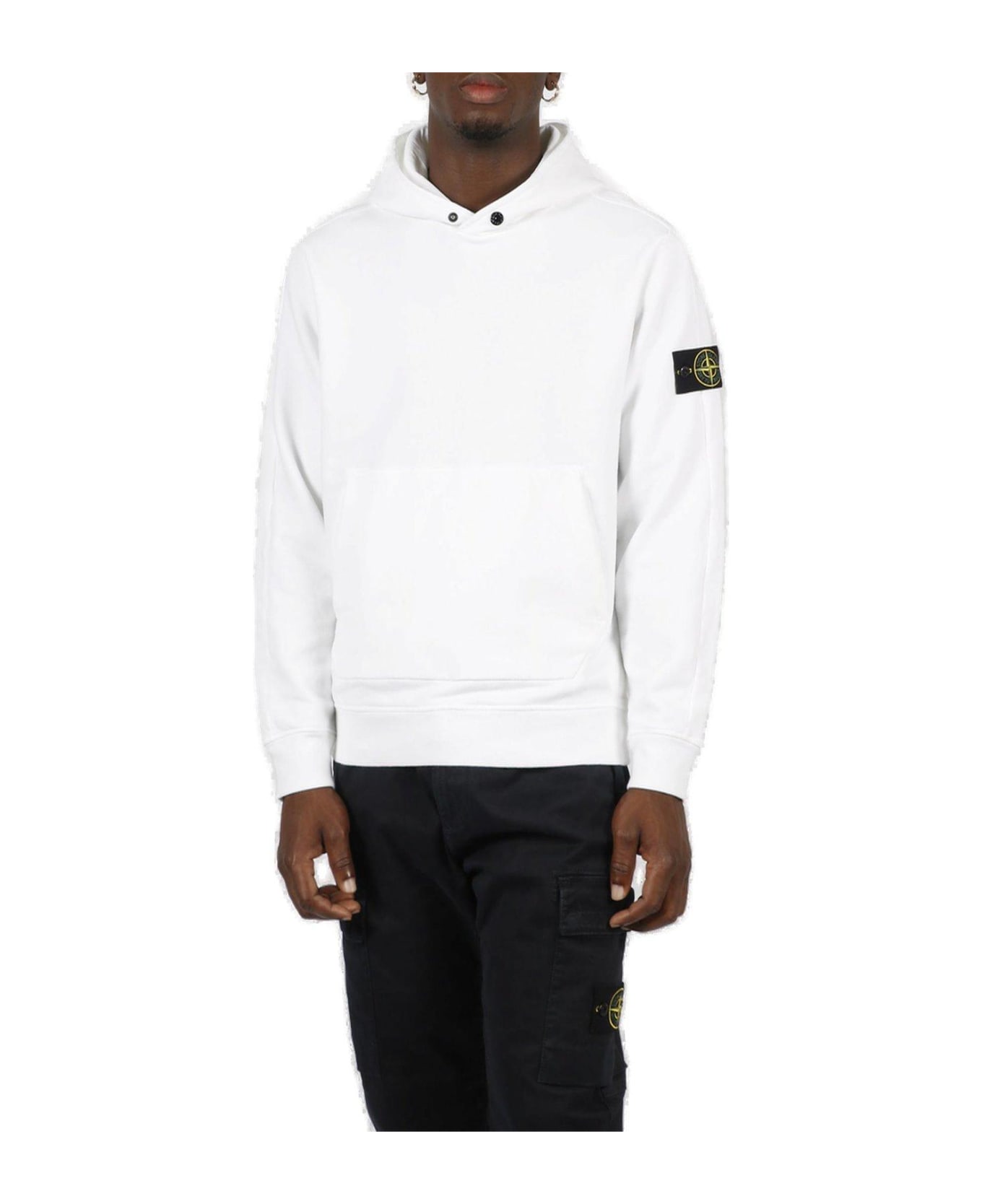 Stone Island Logo Patch Long-sleeved Hoodie - White