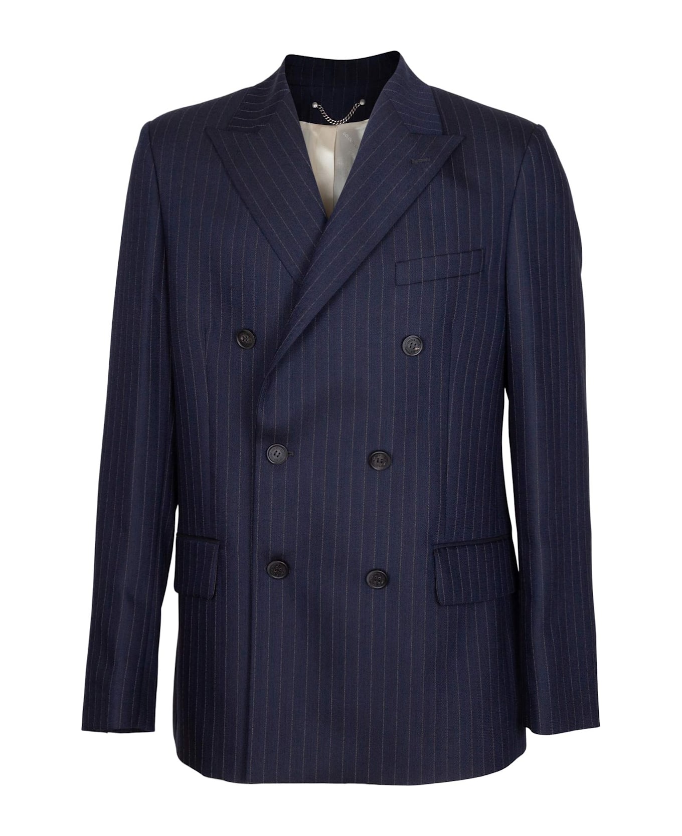 Golden Goose Journey Double-breasted Pinstriped Wool Jacket, Blue - Navy