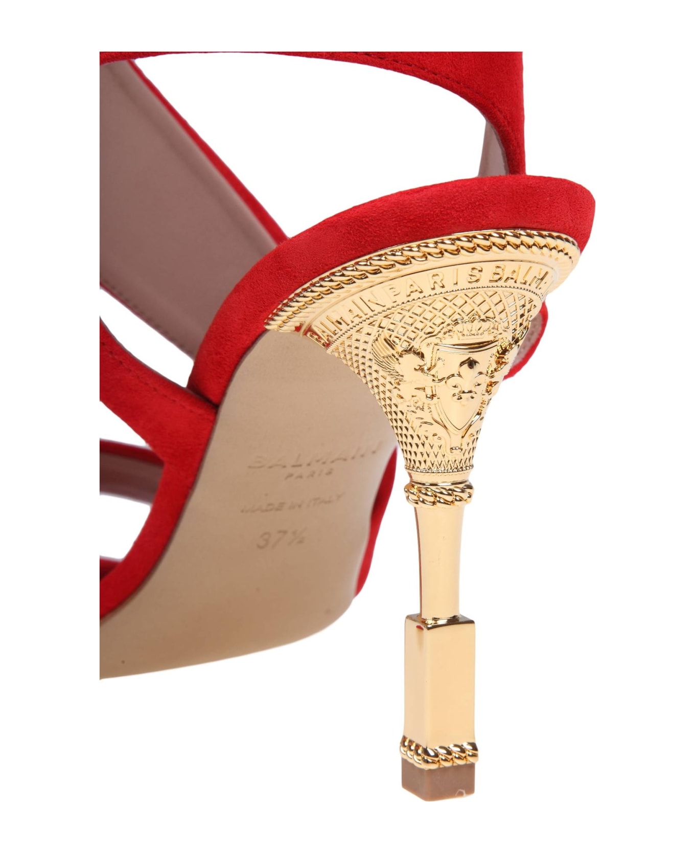 Balmain Red Suede Coin Sandal - Rouge