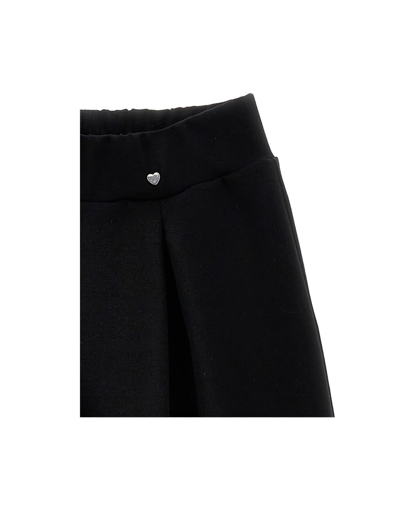 Monnalisa Pantaloni Con Vita Elasticizzata E Cuore Sul Fronte In Cotone Neri Bambina - Black