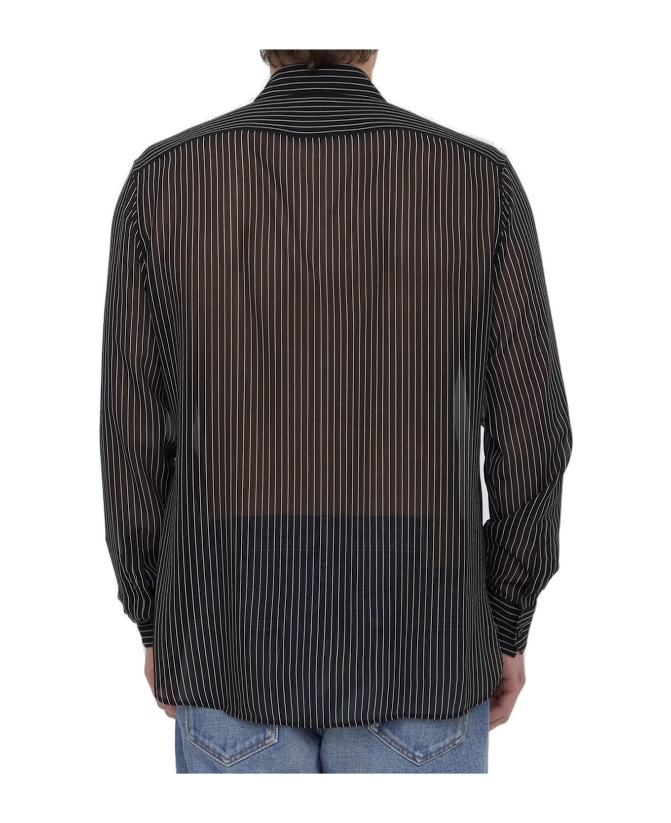 Saint Laurent Striped Long-sleeved Shirt - Noir craie