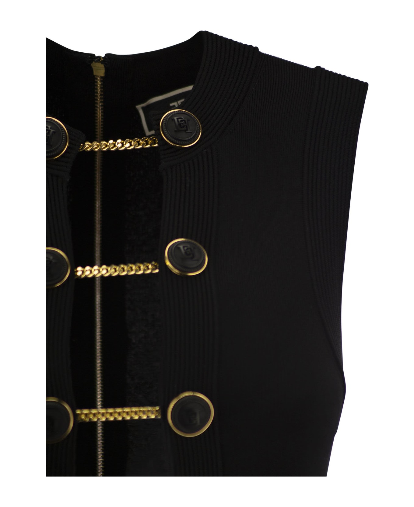 Elisabetta Franchi Viscose Midi Dress With Twin Buttons - Black ワンピース＆ドレス