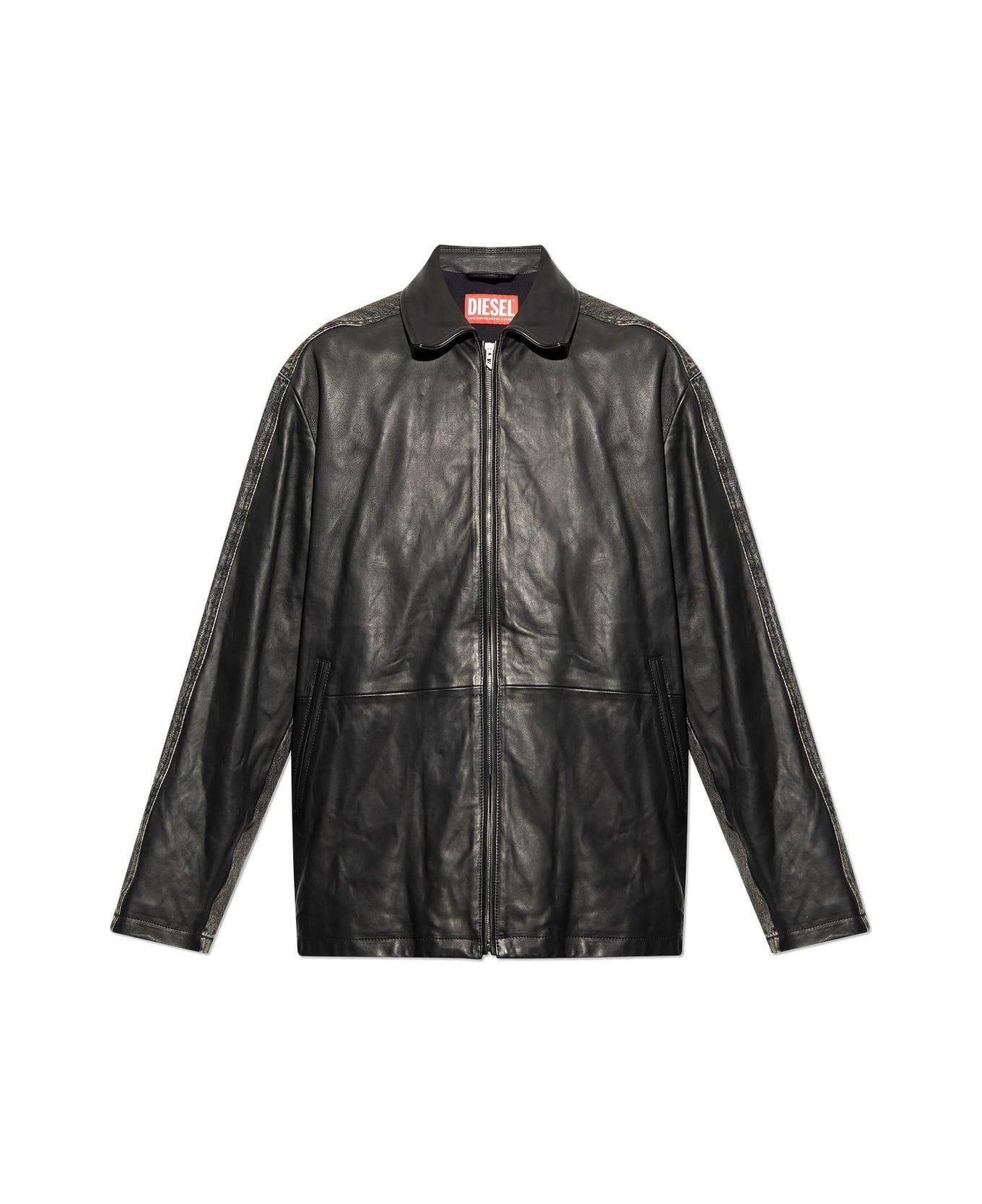 Diesel L-stoller Leather Jacket - Nero grigio