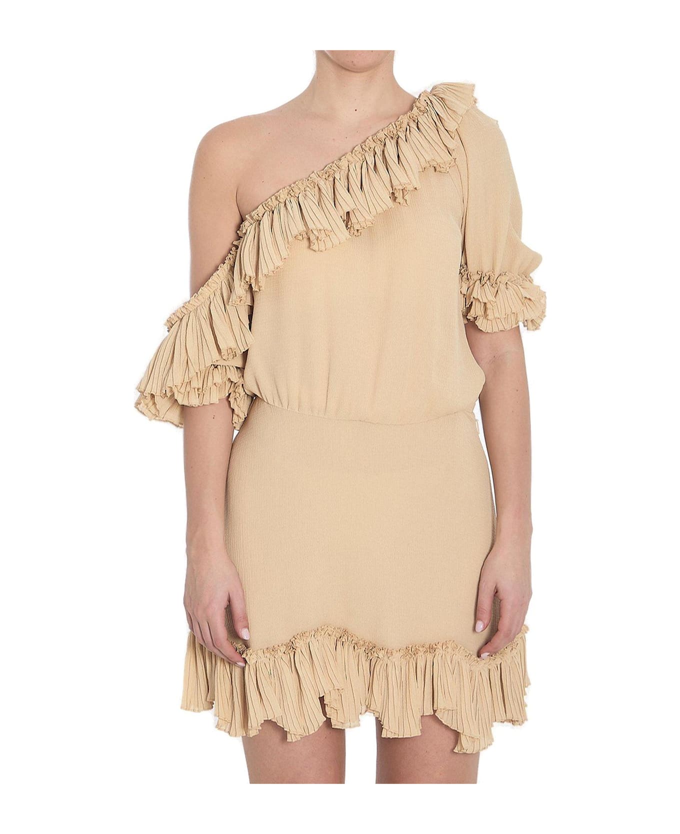 Saint Laurent Ruffled One-shoulder Dress - Beige