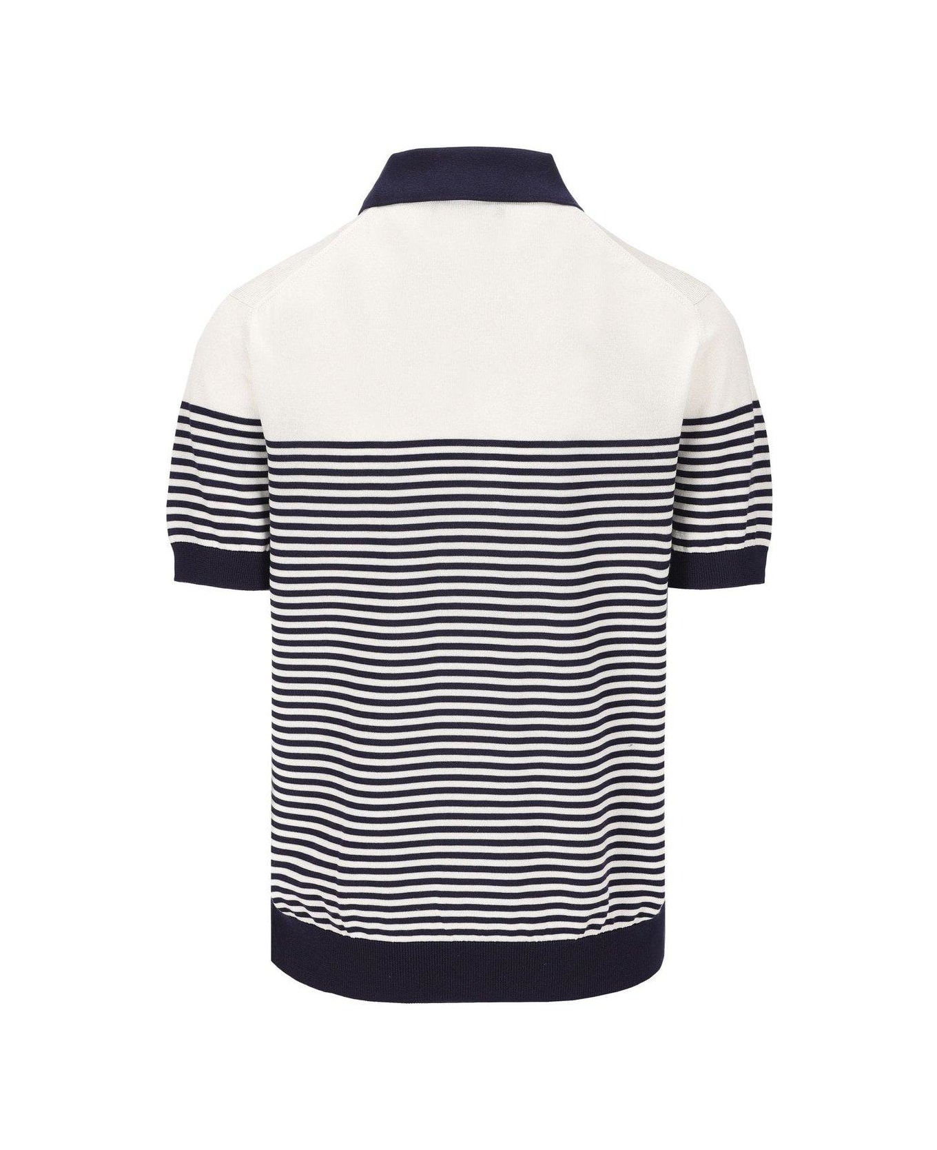 Dolce & Gabbana Dg Patch Striped Knitted Polo Shirt - Bianco/blu