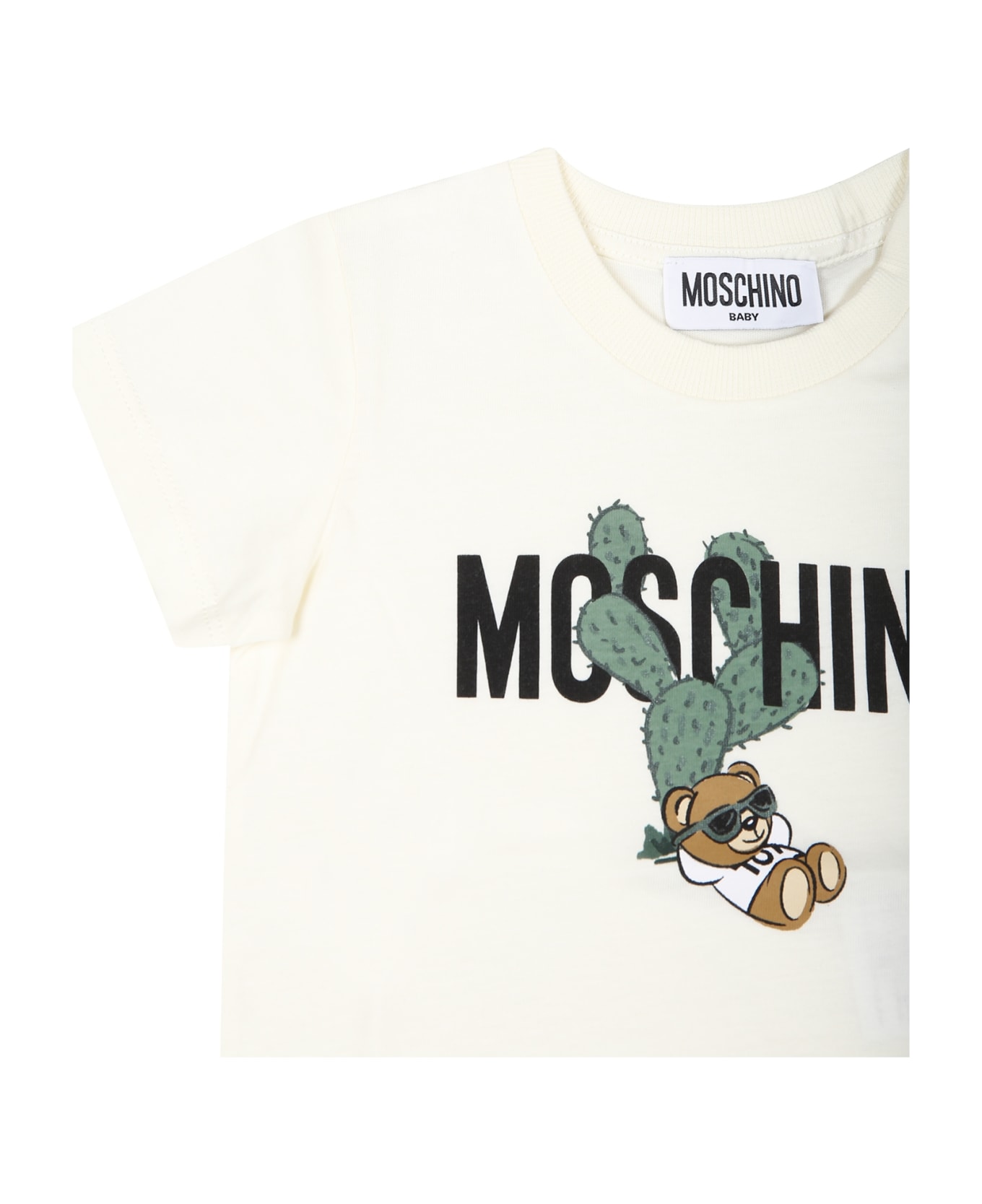 Moschino Ivory T-shirt For Baby Boy With Teddy Bear And Cactus - Ivory