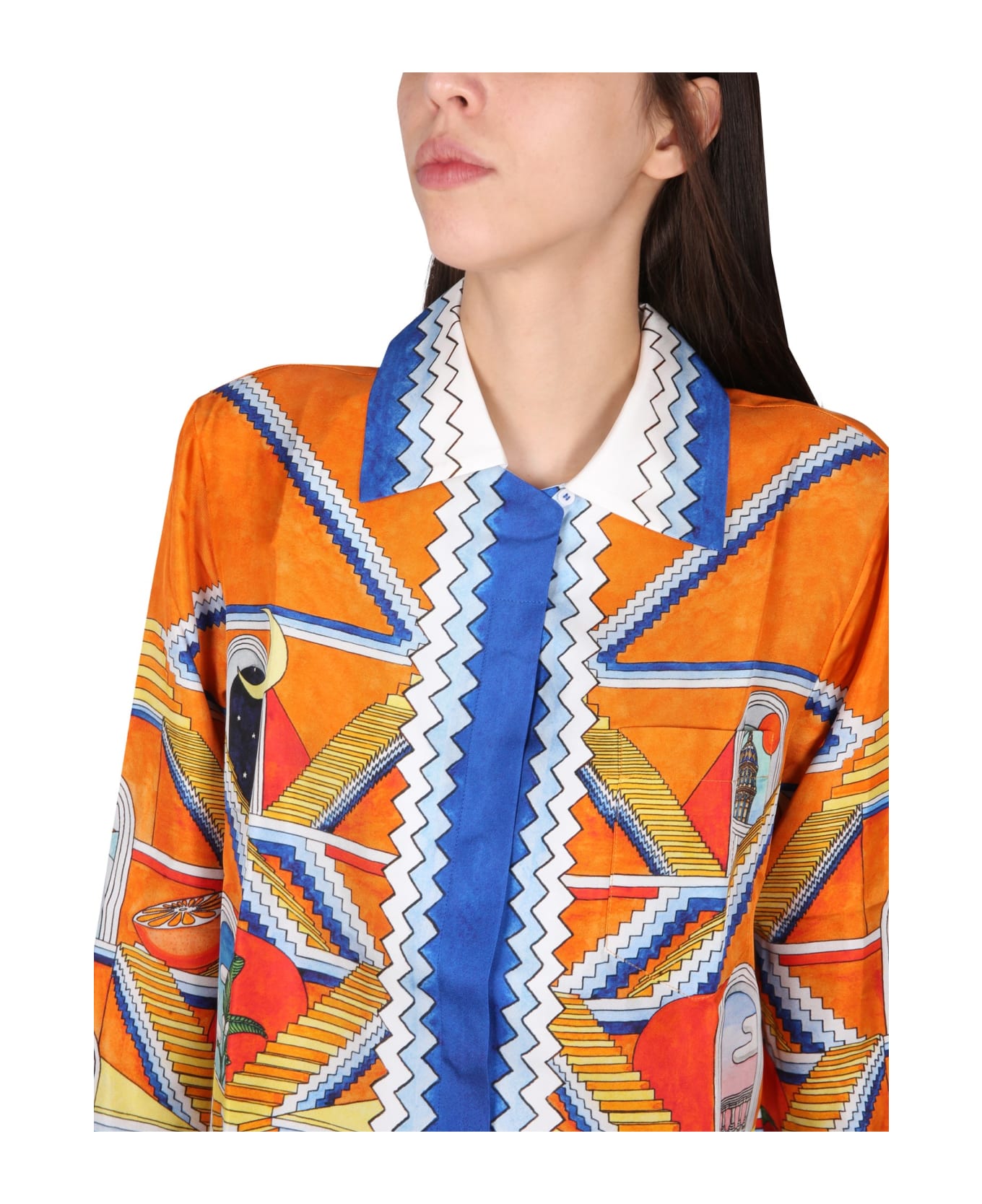 Casablanca Cuban Collar Silk Long Sleeve Shirt - Escalier Infini