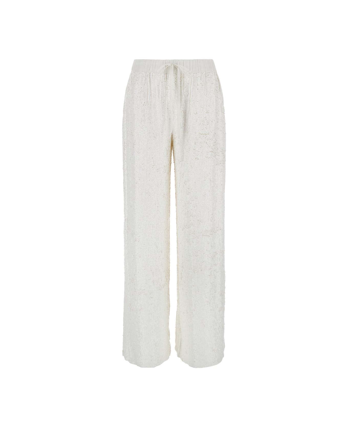 Parosh White Straight Pants With Sequins In Viscose Woman - White