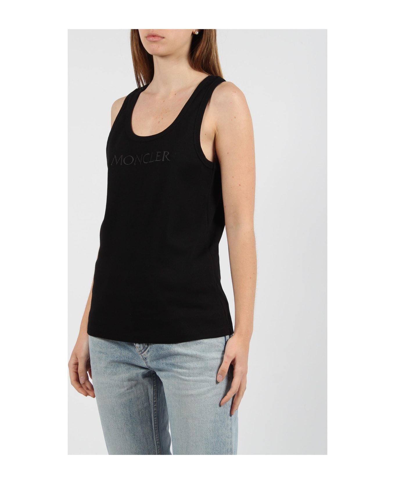 Moncler Embroidered Logo Ribbed Tank Top - Black