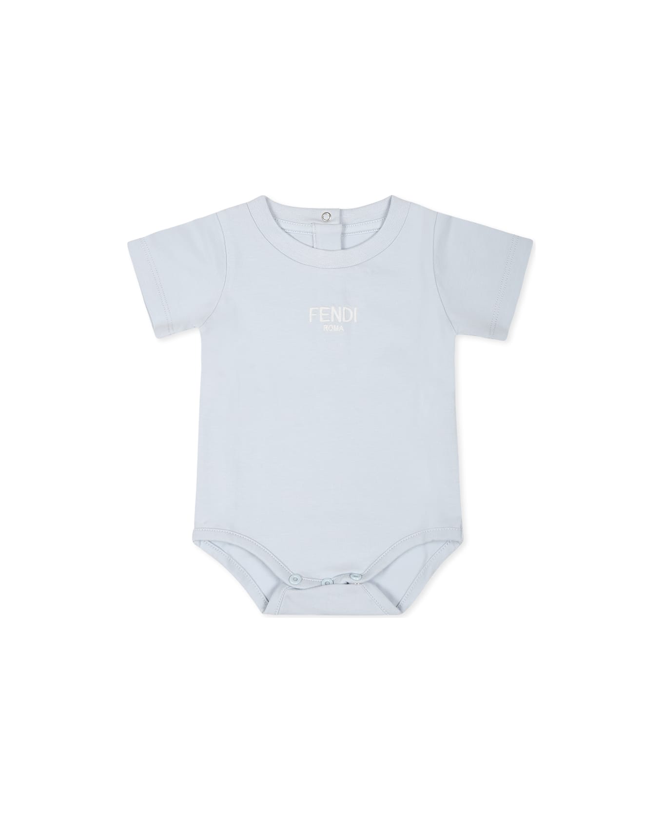 Fendi Light Blue Babygrow Set For Baby Boy With Logo - Light Blue