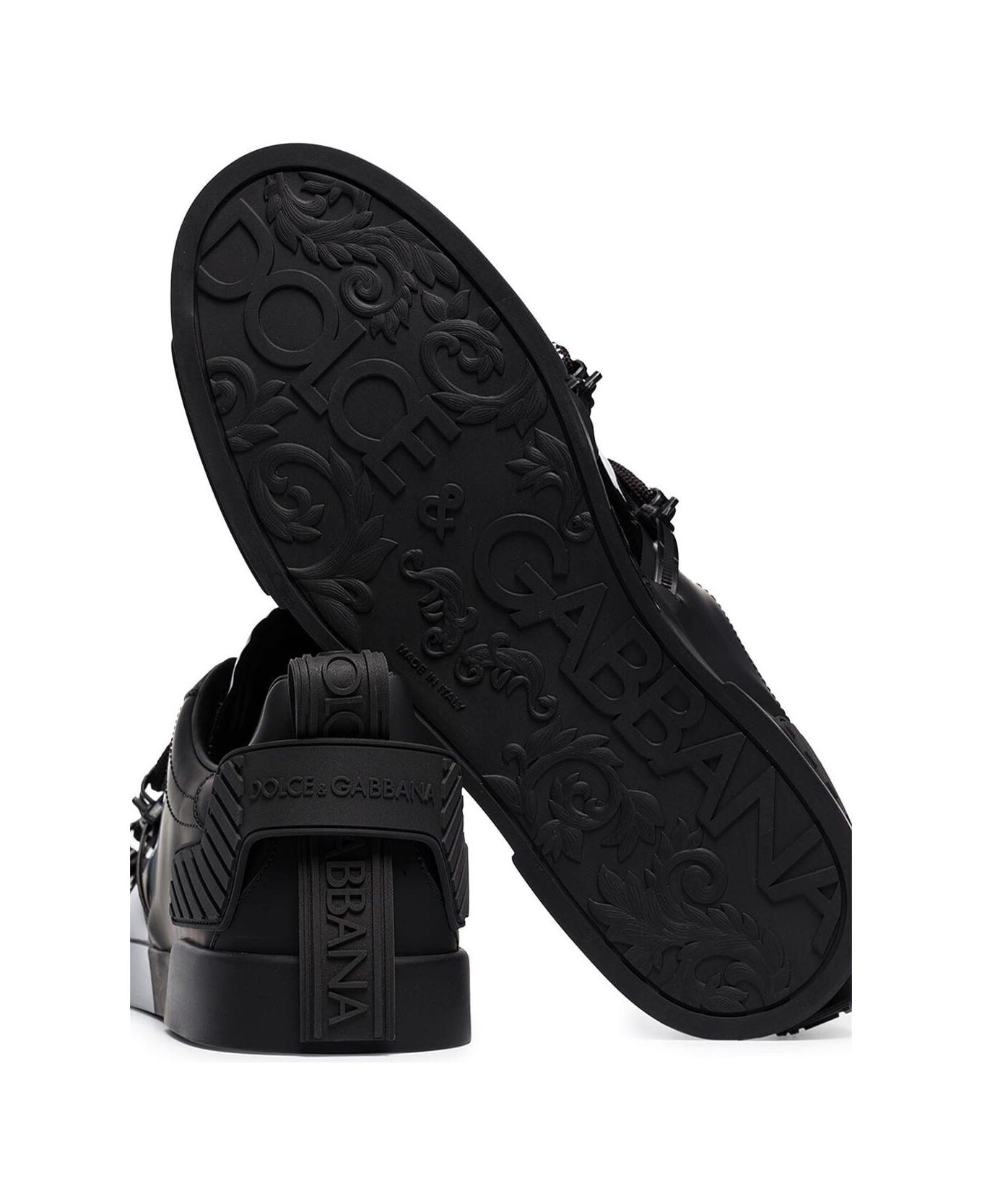 Dolce & Gabbana Man's Portofino Black Leather Sneakers - Black