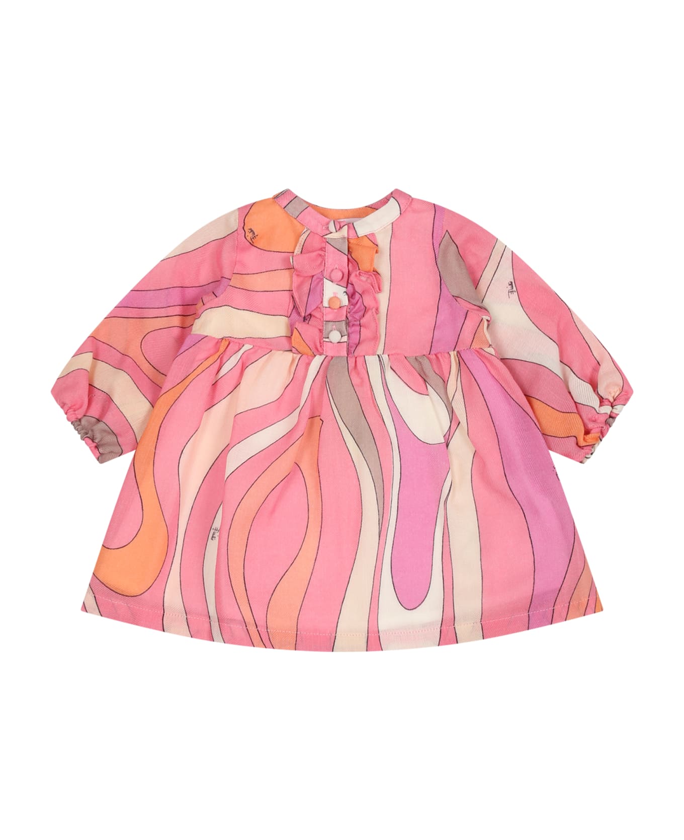 Pucci Pink Dress For Baby Girl With Logo - Multicolor