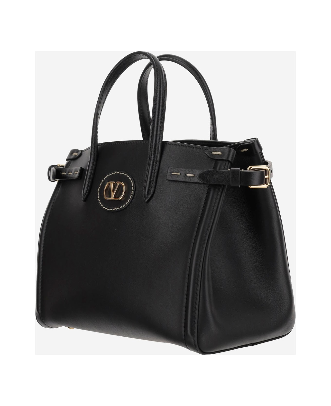 Valentino Garavani Leather Logo Hand Bag - Black