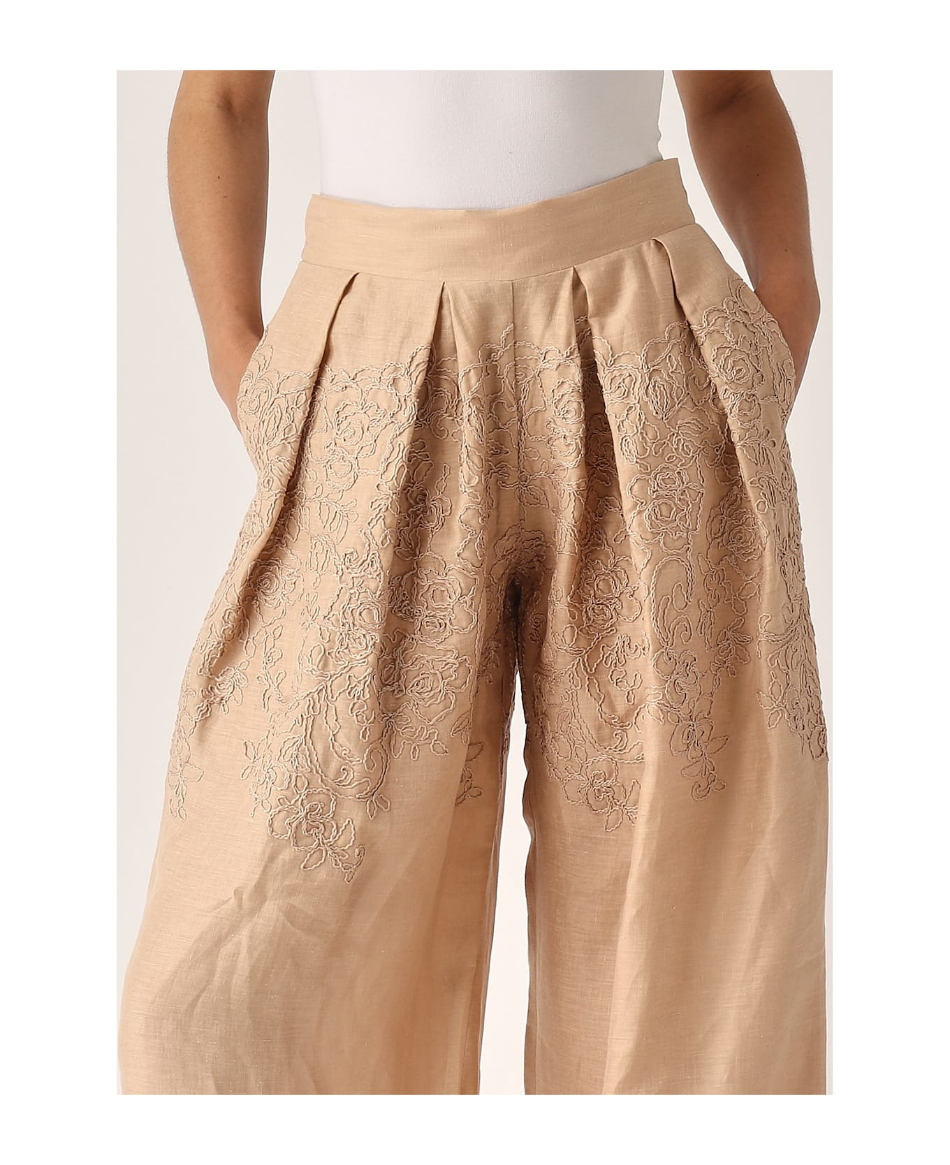 Ermanno Scervino Pantalone Lino Ricamo Trousers - ORO ROSA