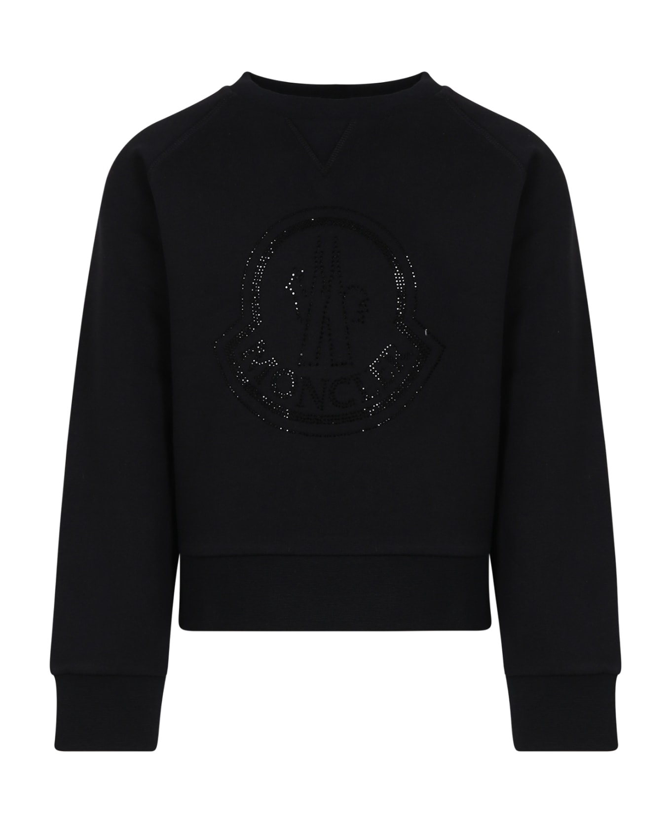 Moncler Black Sweatshirt For Girl With Crystal Logo - Black