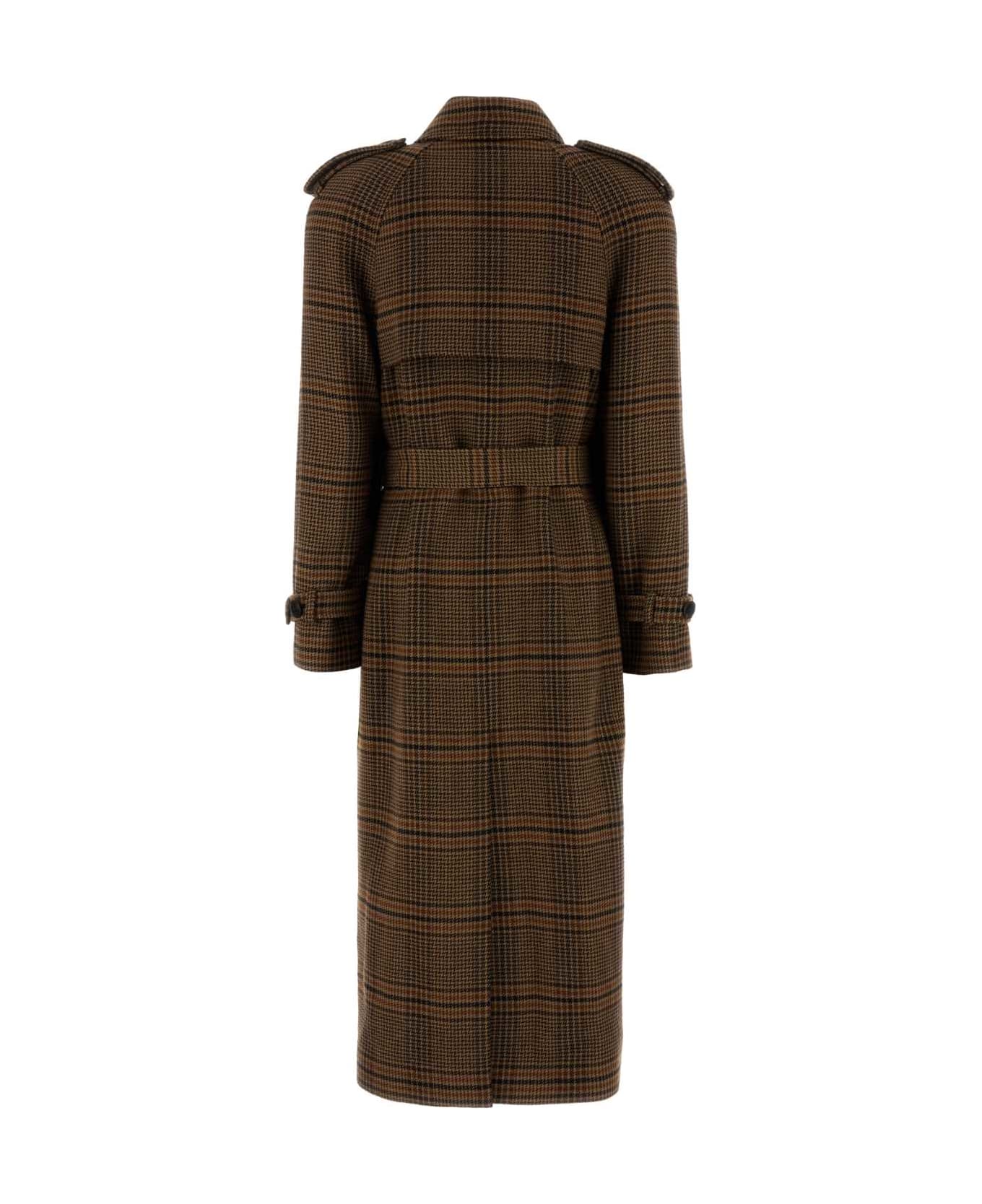 Saint Laurent Embroidered Wool Coat - MARRON BEIGE ROUX