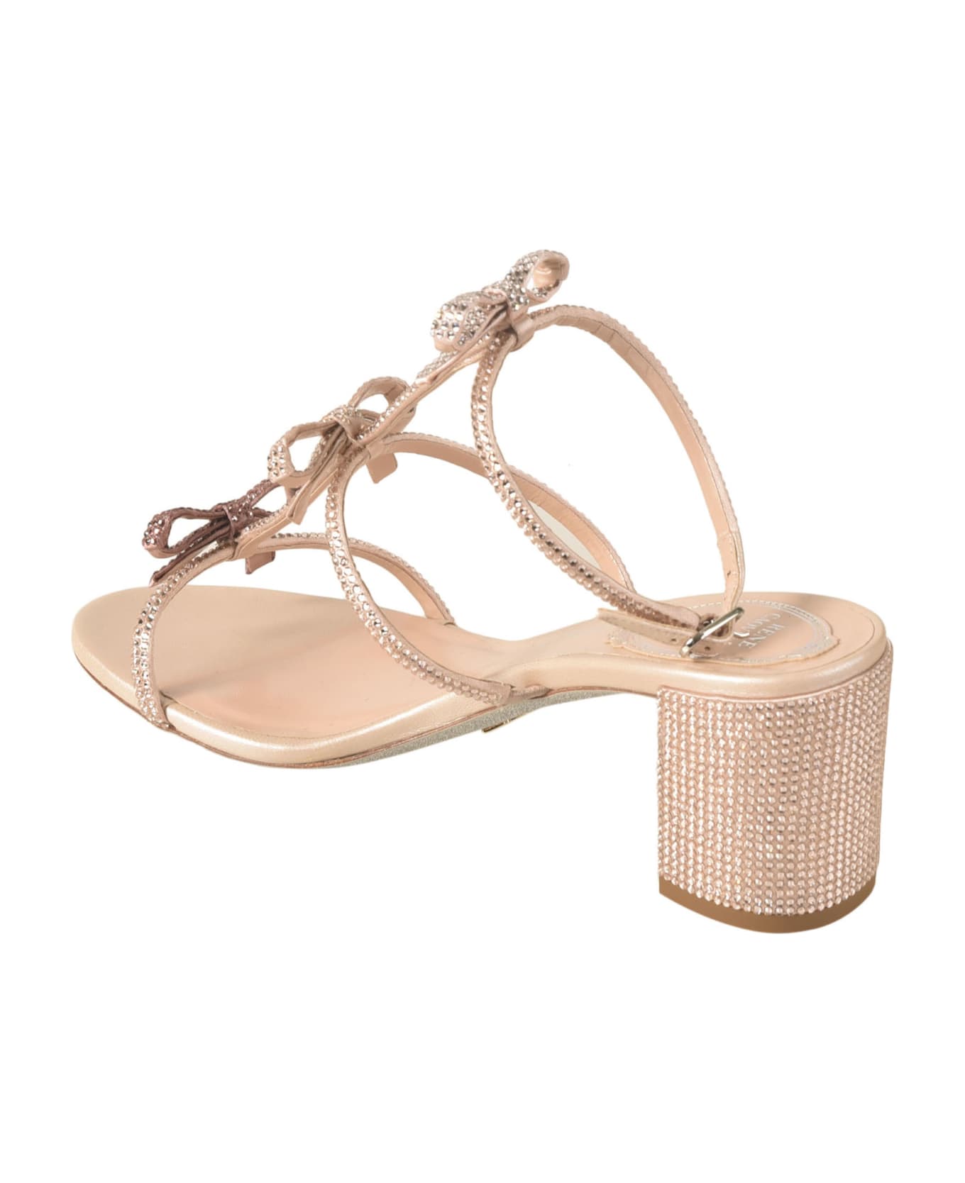 René Caovilla Block Heel Crystal Embellished Sandals - Nude