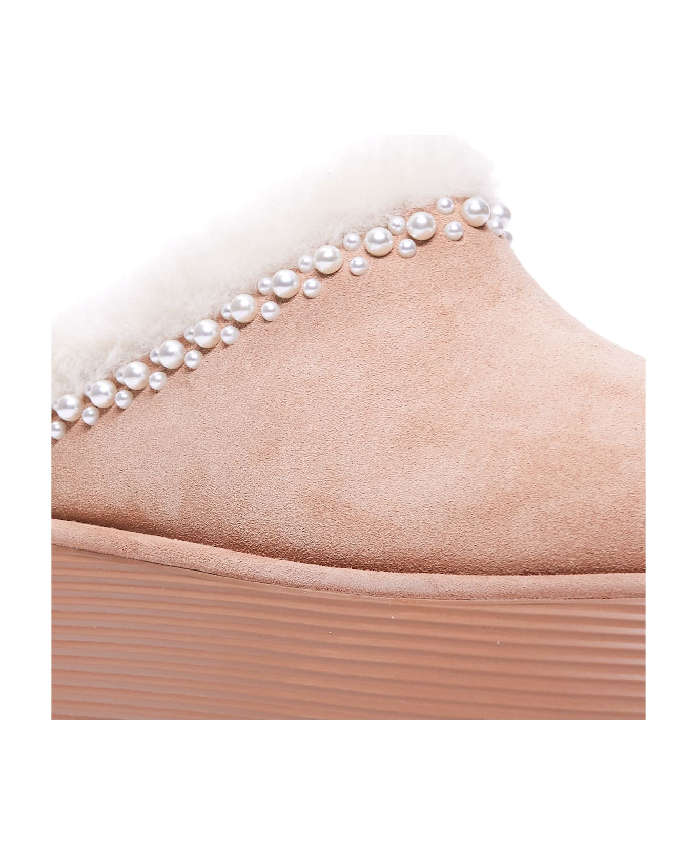 Stuart Weitzman Nellie Pearl Flatform Mules - Beige