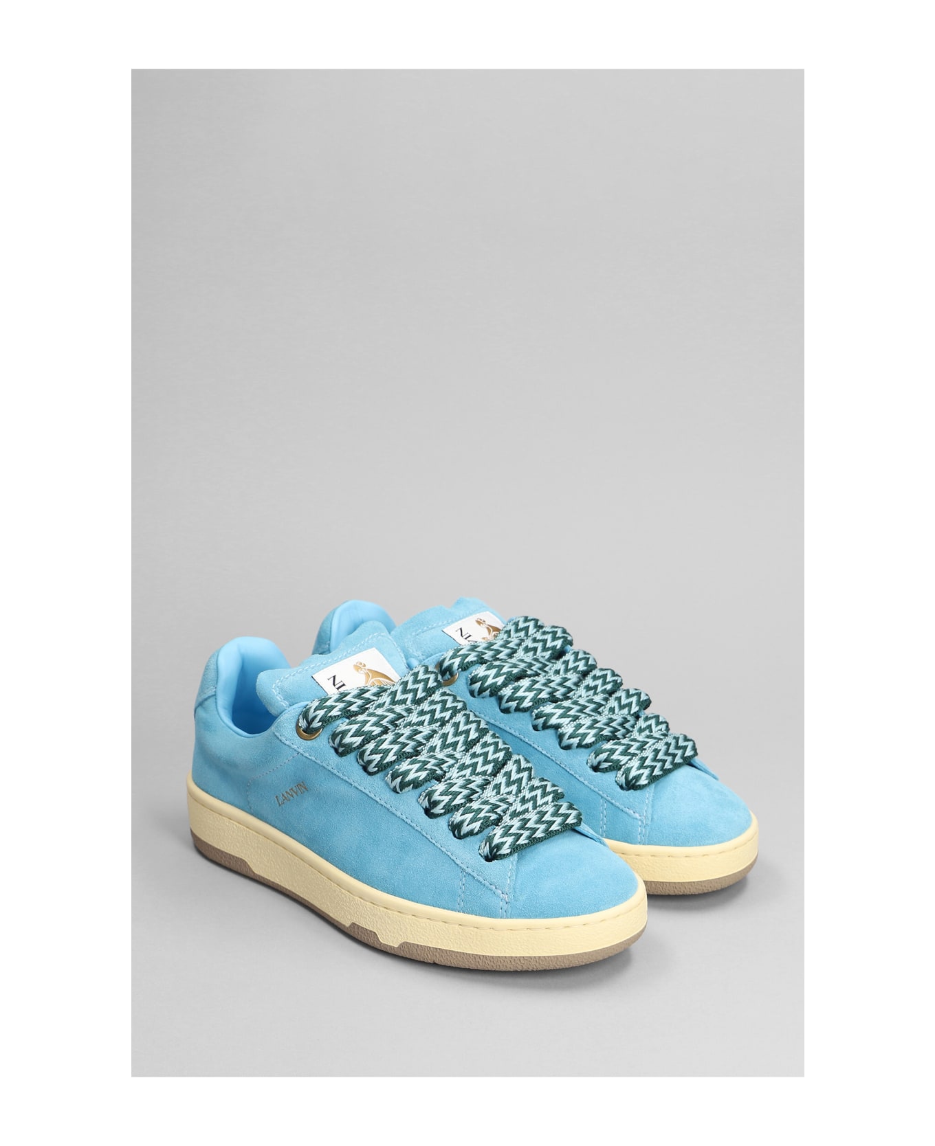 Lanvin Lite Curb Sneakers In Cyan Suede - cyan