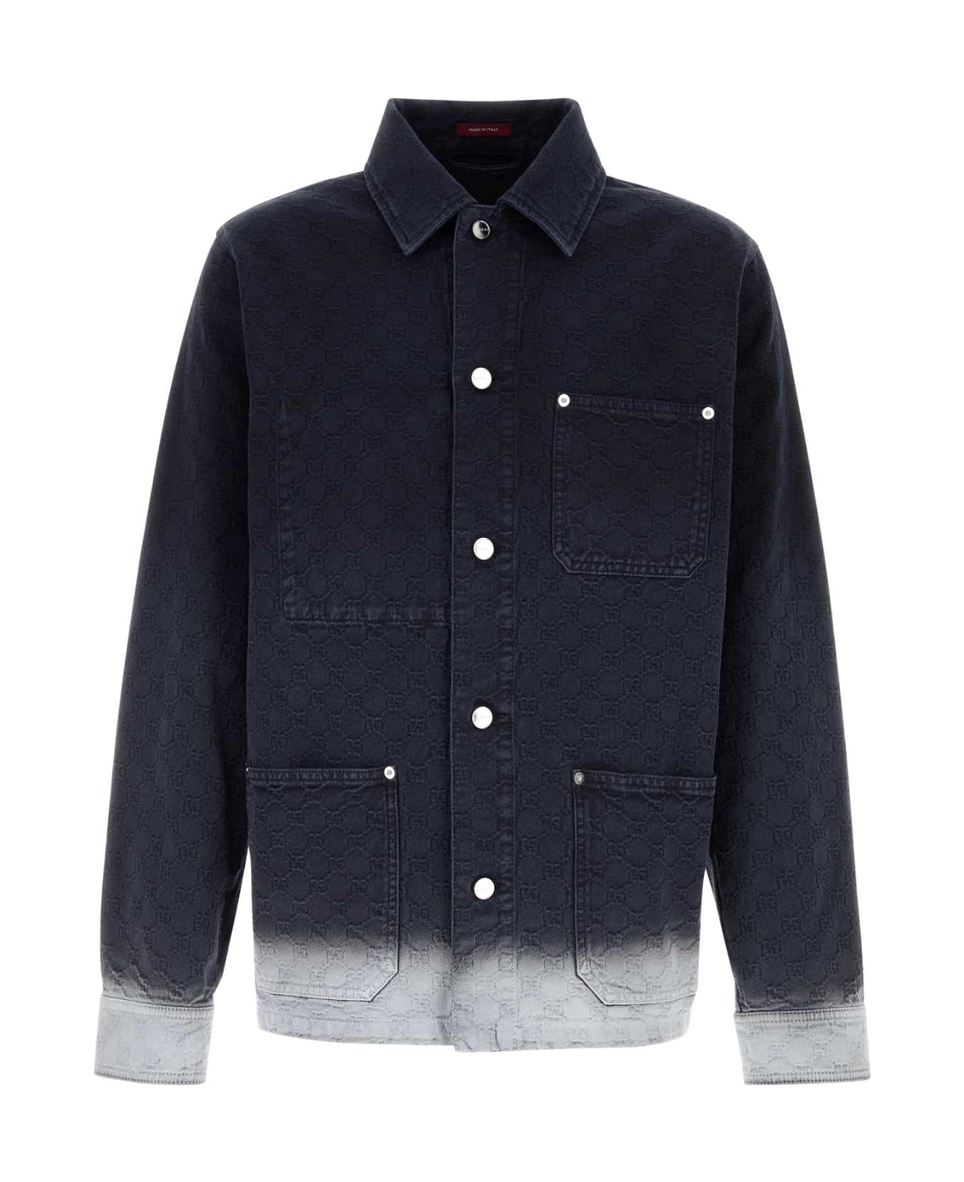 Gucci Embroidered Denim Shirt - BLUEWHITE