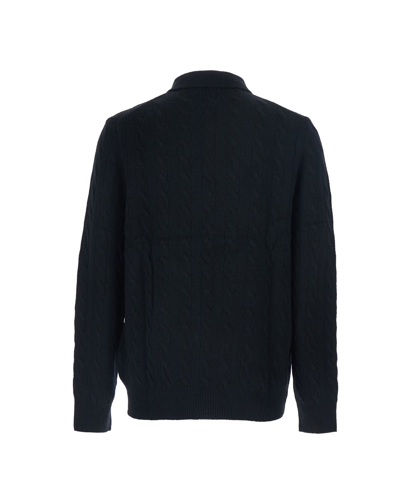 Polo Ralph Lauren Black Sweater With Polo Shirt Style Collar And Pony Embroidery On The Front In Wool And Cashmere Man - Black