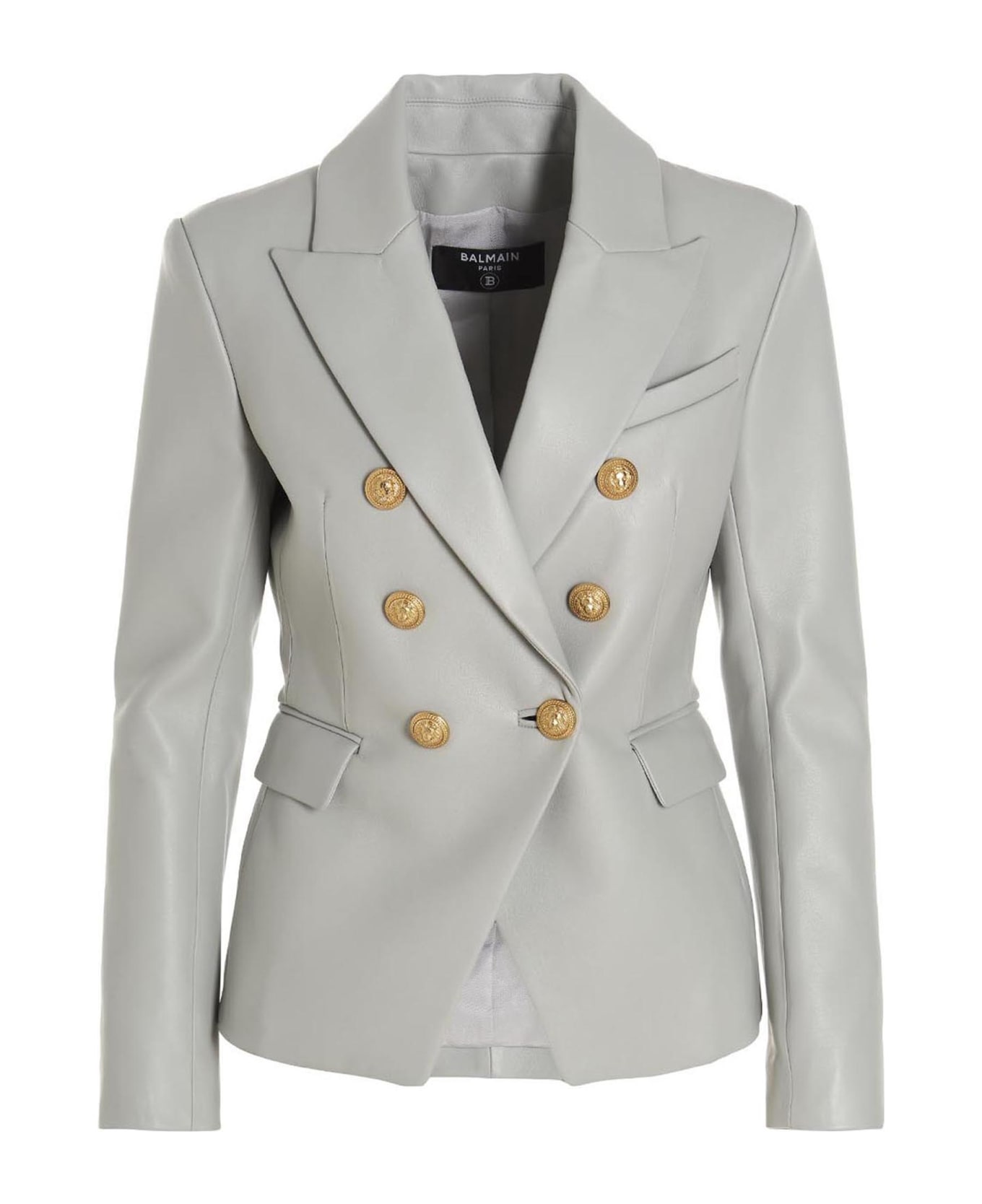 Balmain pies Double-breasted Leather Blazer - Gray