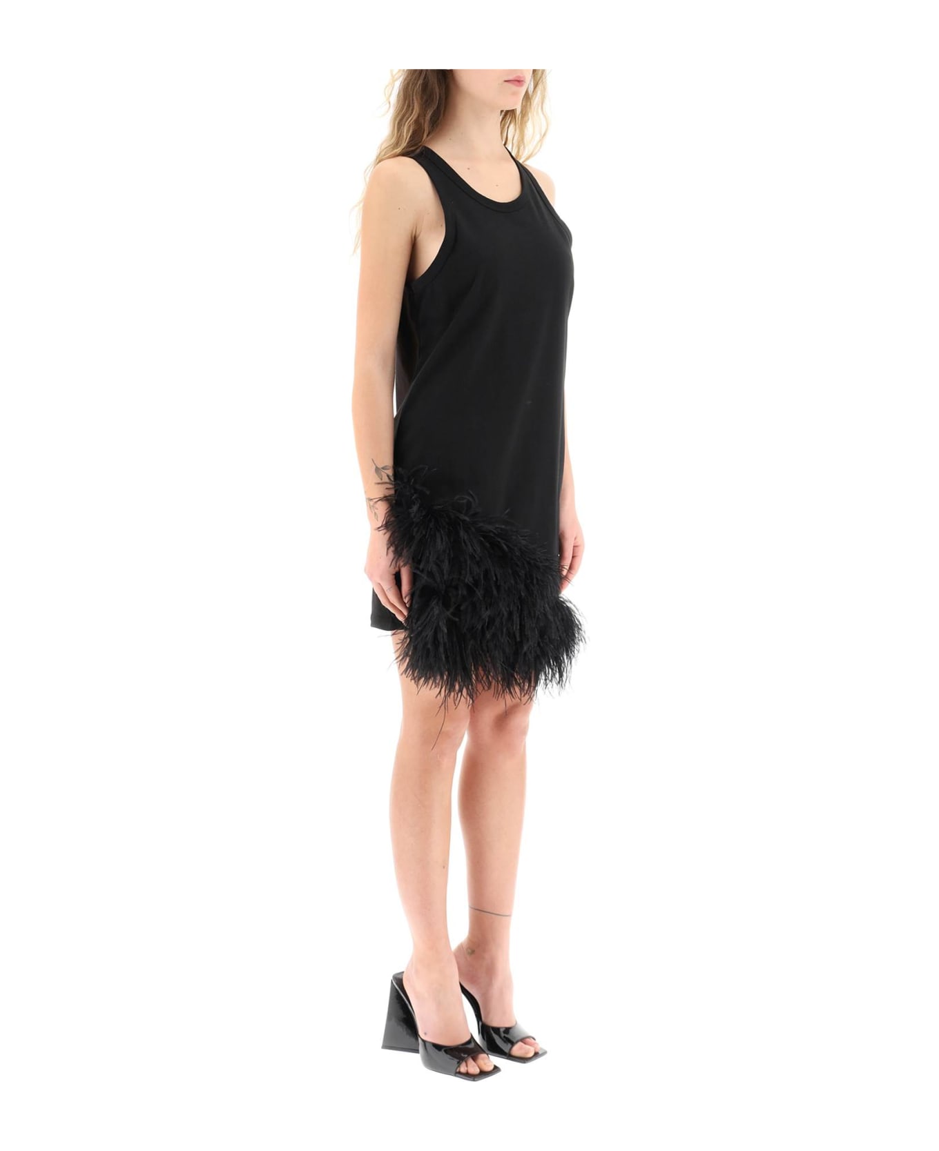 N.21 Jersey Mini Dress With Feathers - NERO (Black)